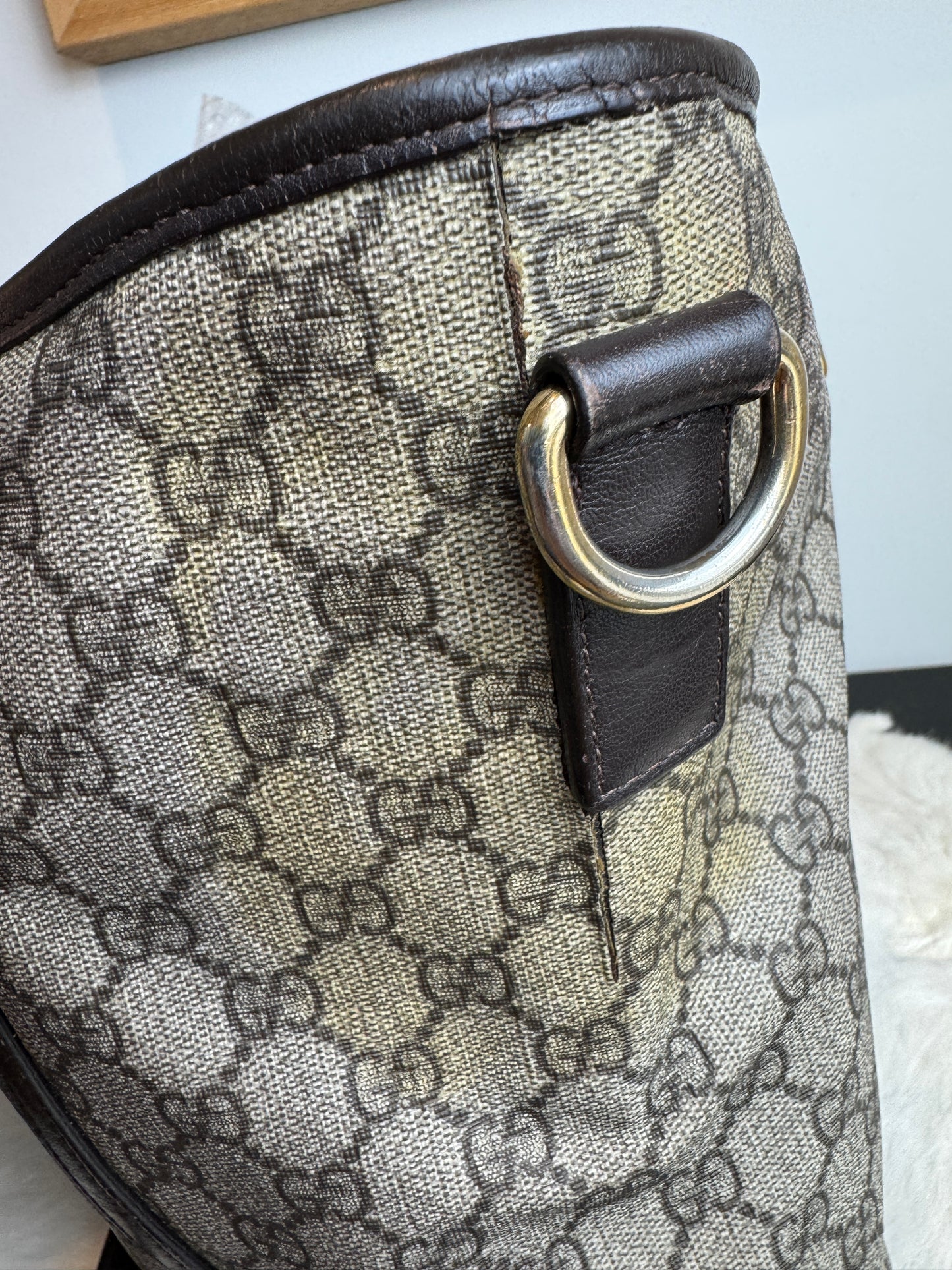 GUCCI Supreme Canvas Zip Top Dk Brown Tote