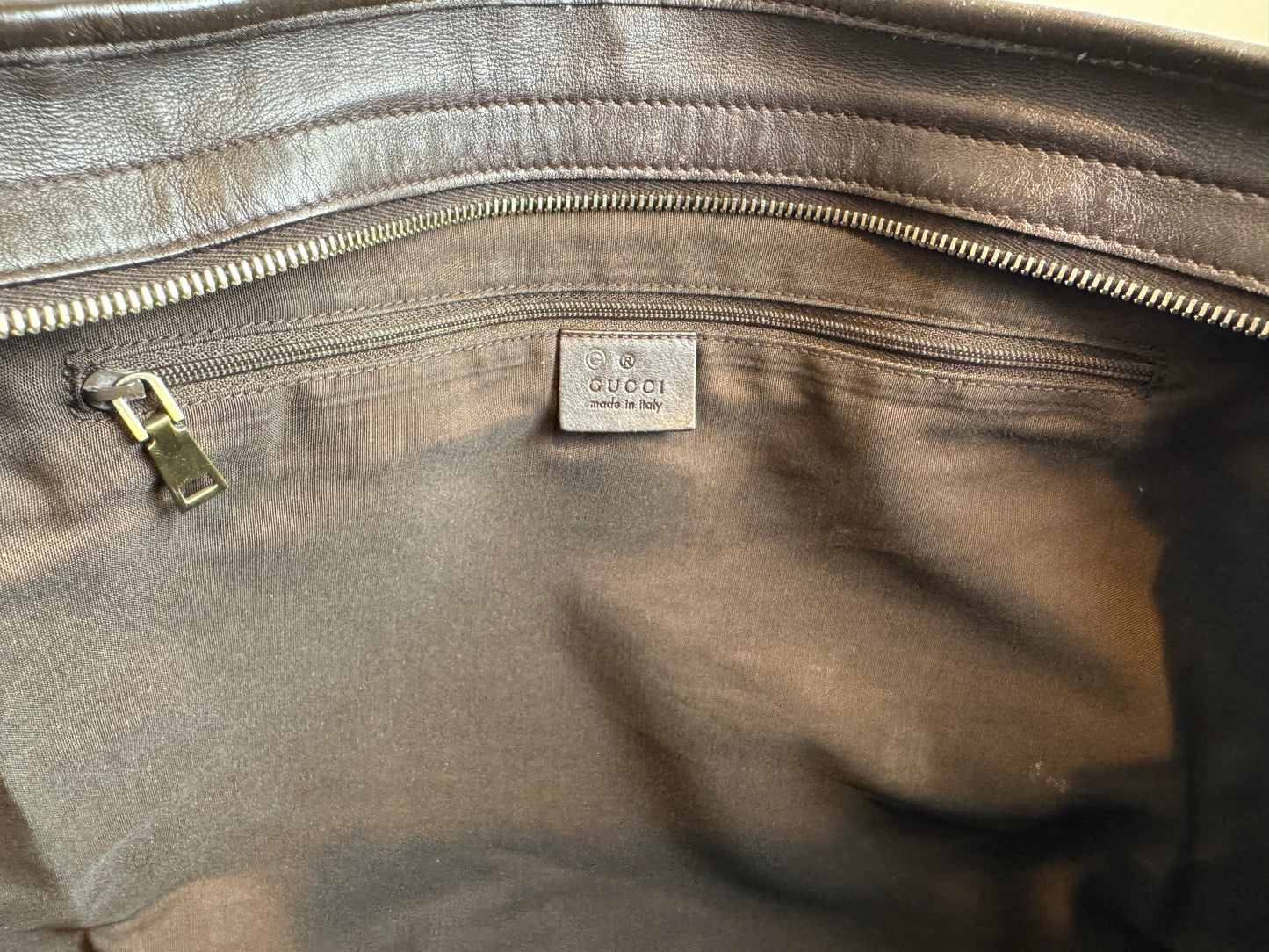 GUCCI Supreme Canvas Zip Top Dk Brown Tote