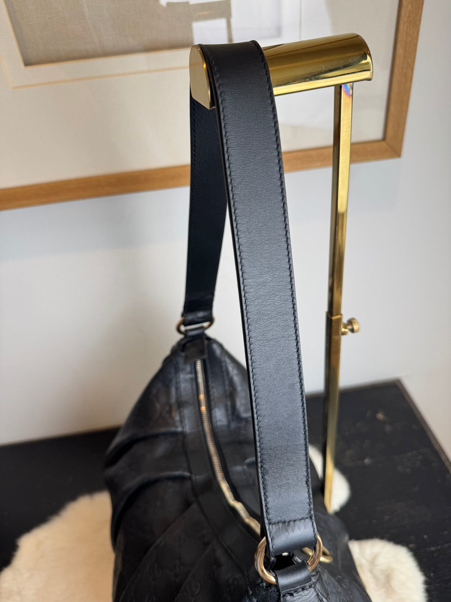 GUCCI Black Guccissima Leather Sukey Original Hobo Bag