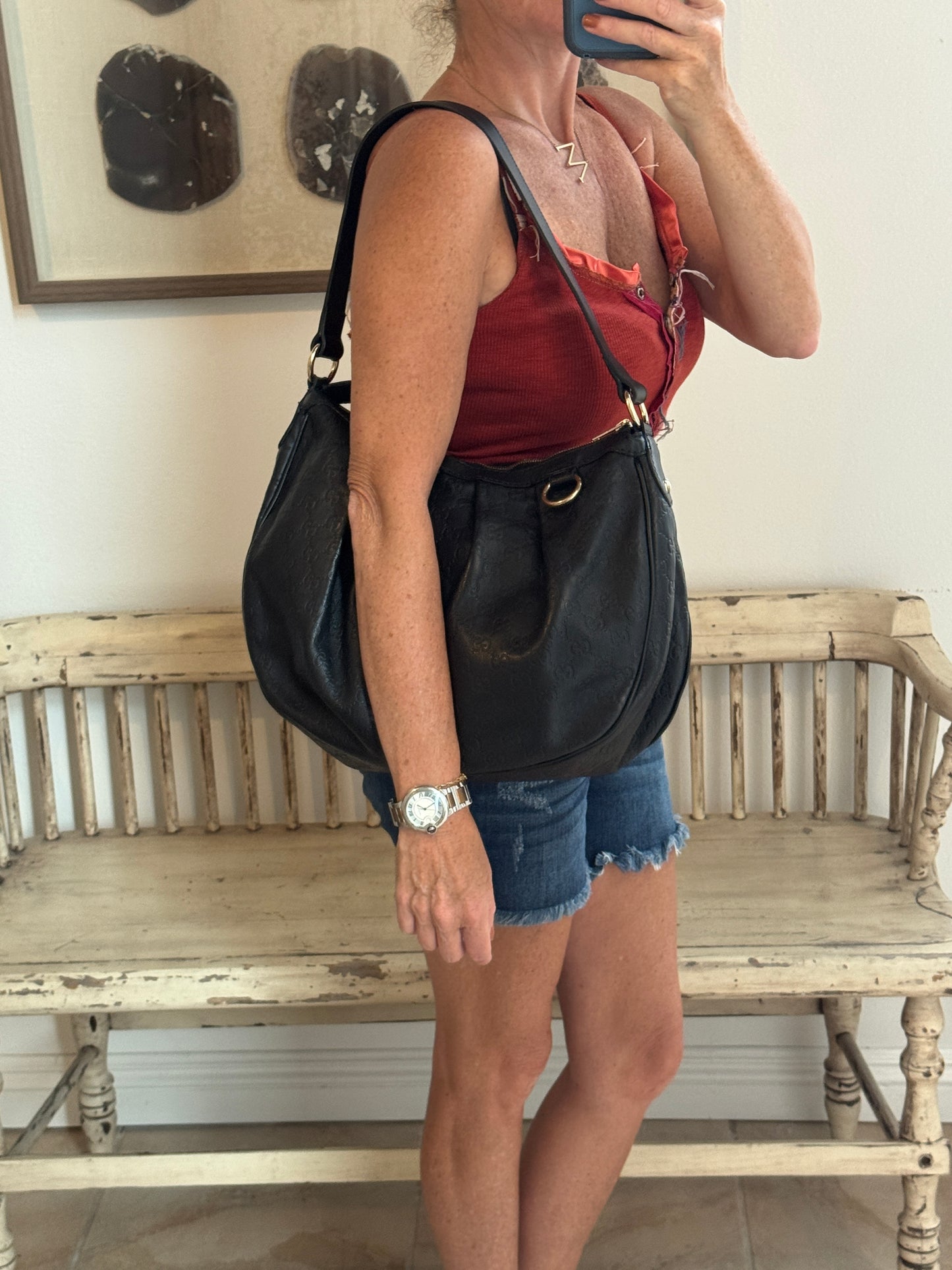 GUCCI Black Guccissima Leather Sukey Original Hobo Bag