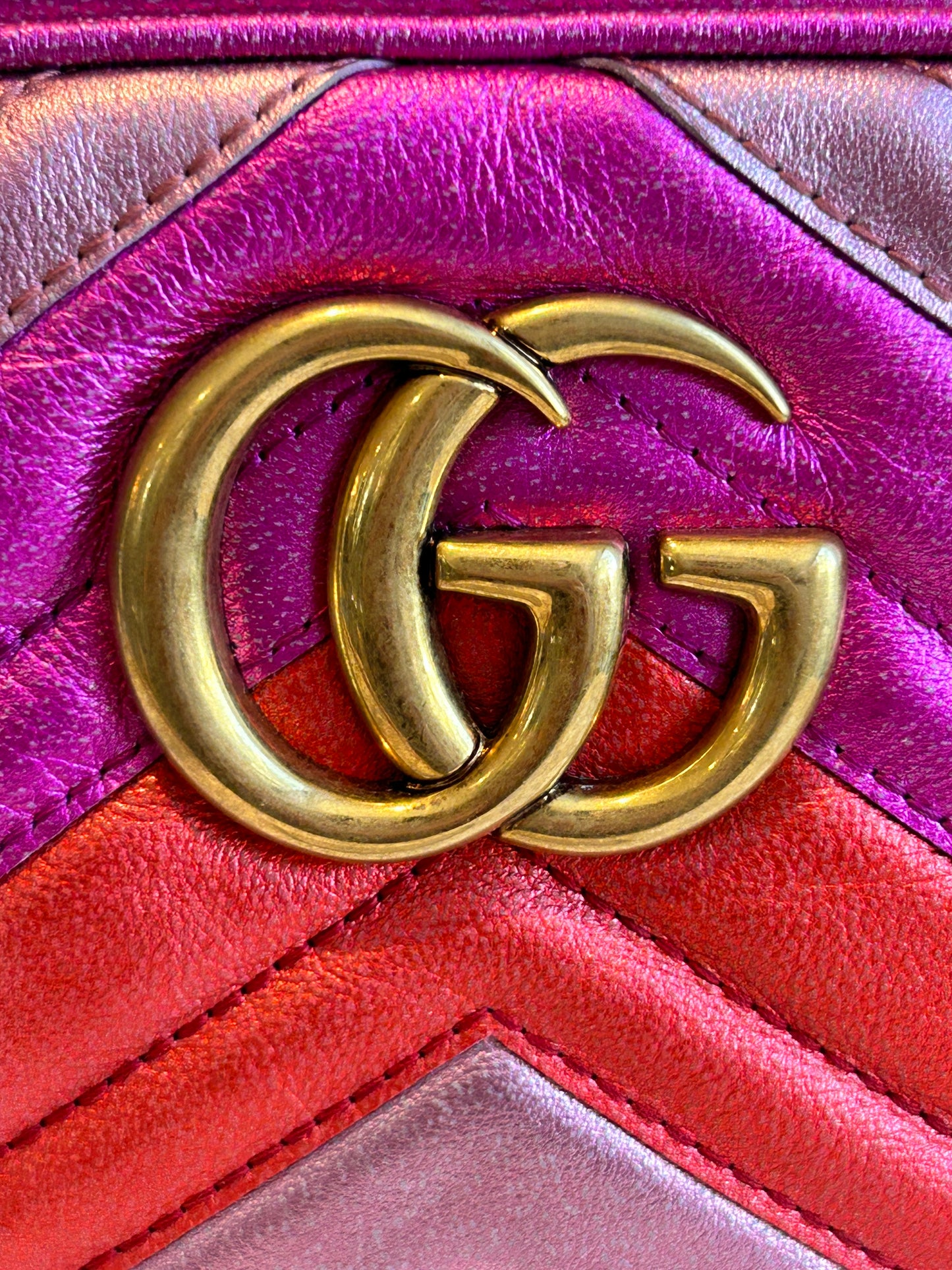 GUCCI Pink GG Marmont Metallic Chevron Tri-Color Bag