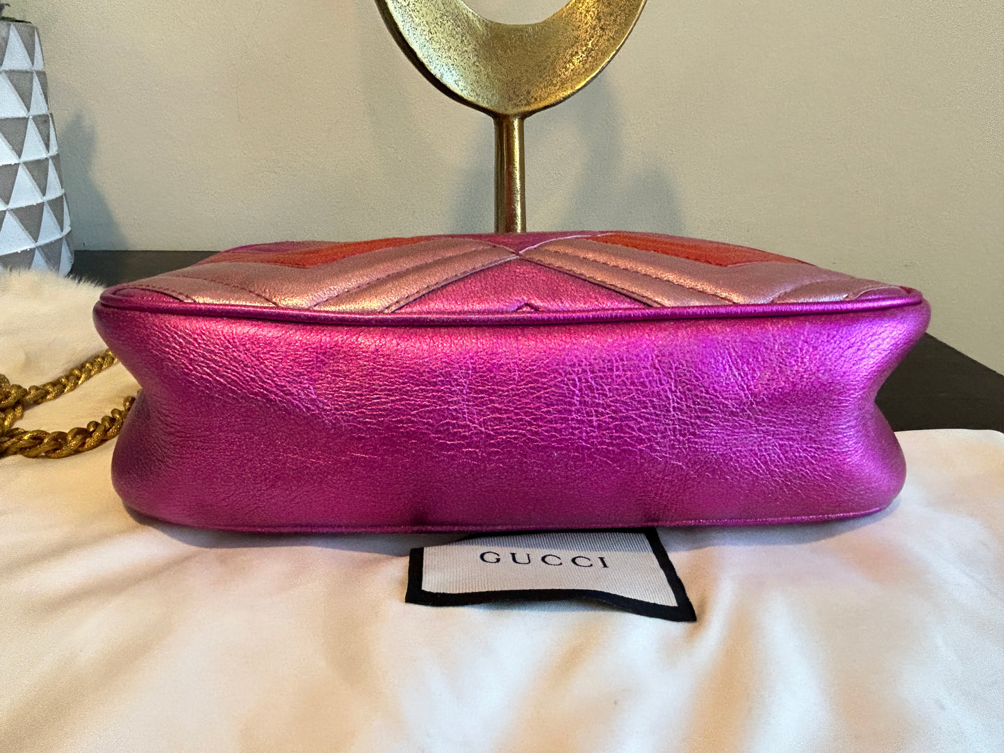 GUCCI Pink GG Marmont Metallic Chevron Tri-Color Bag