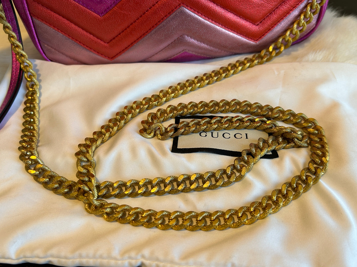 GUCCI Pink GG Marmont Metallic Chevron Tri-Color Bag