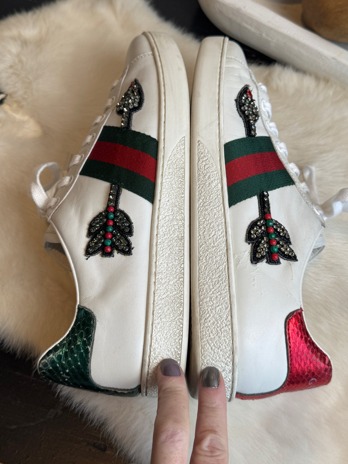GUCCI Ace Rhinestone Arrows Sneakers Size 40EU