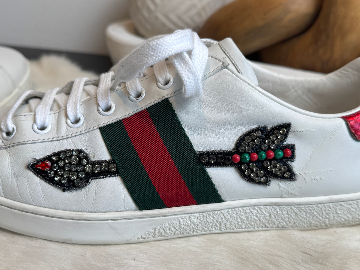 GUCCI Ace Rhinestone Arrows Sneakers Size 40EU