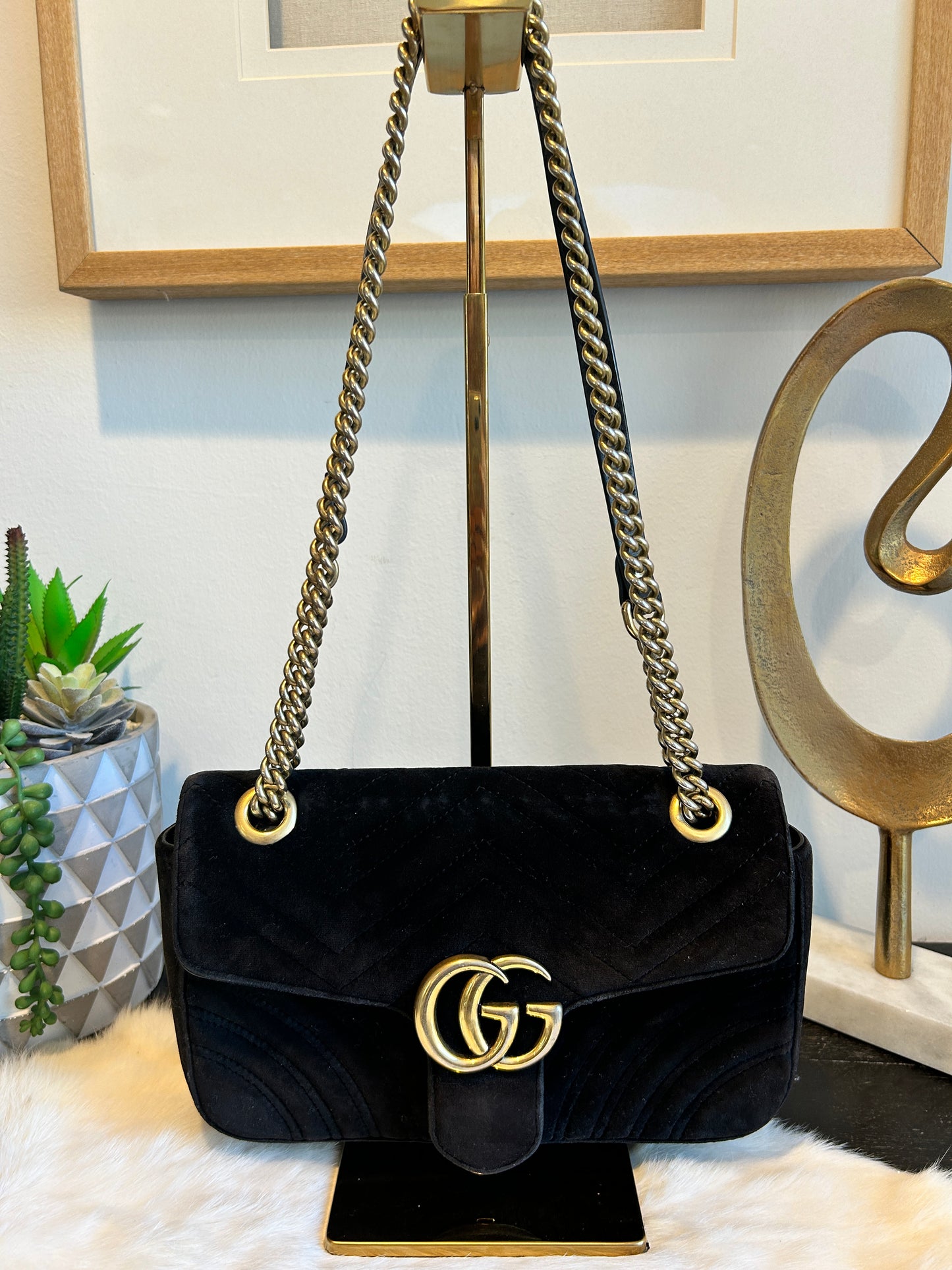 GUCCI Black Velvet Marmont Small Bag