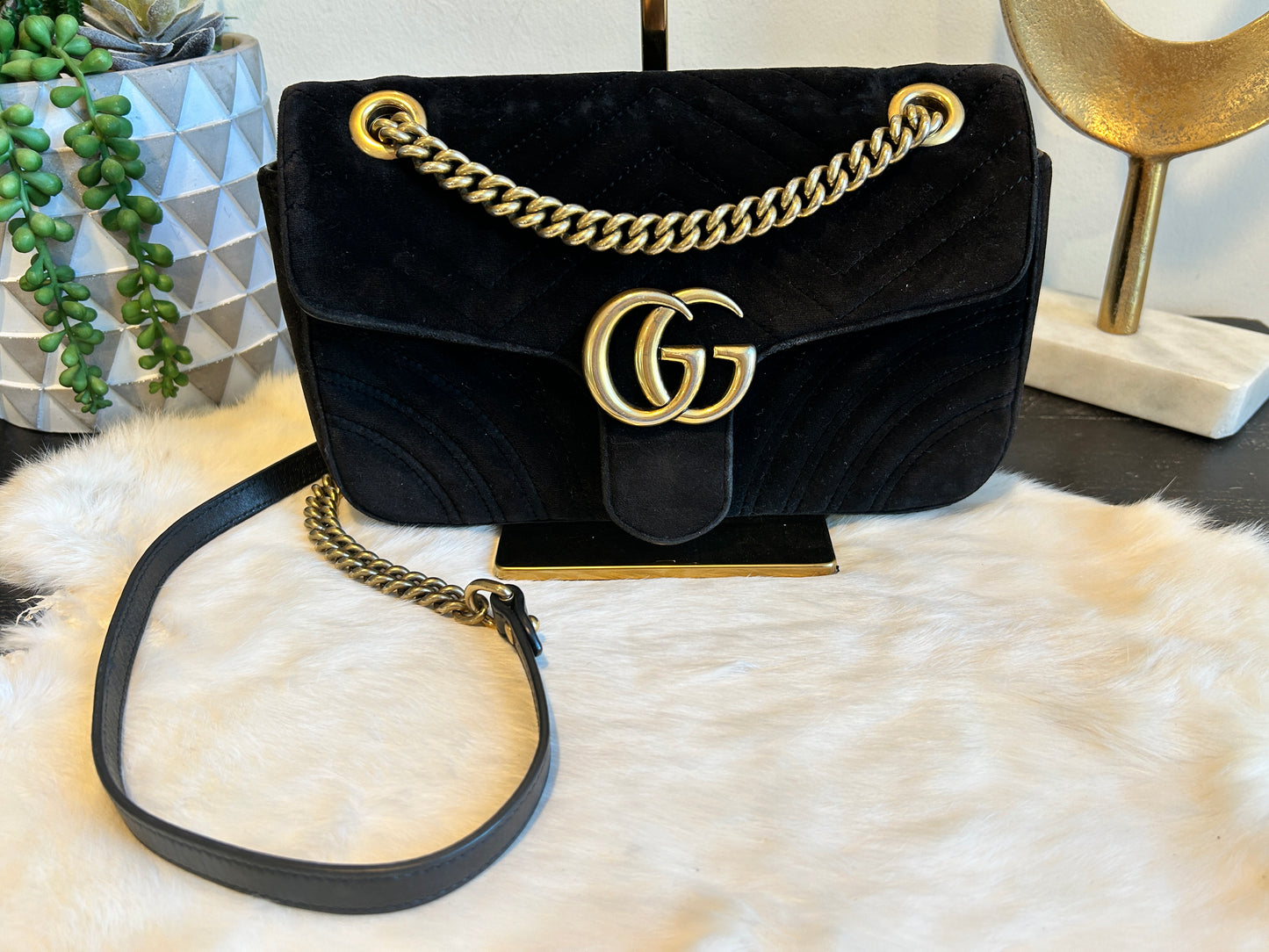 GUCCI Black Velvet Marmont Small Bag