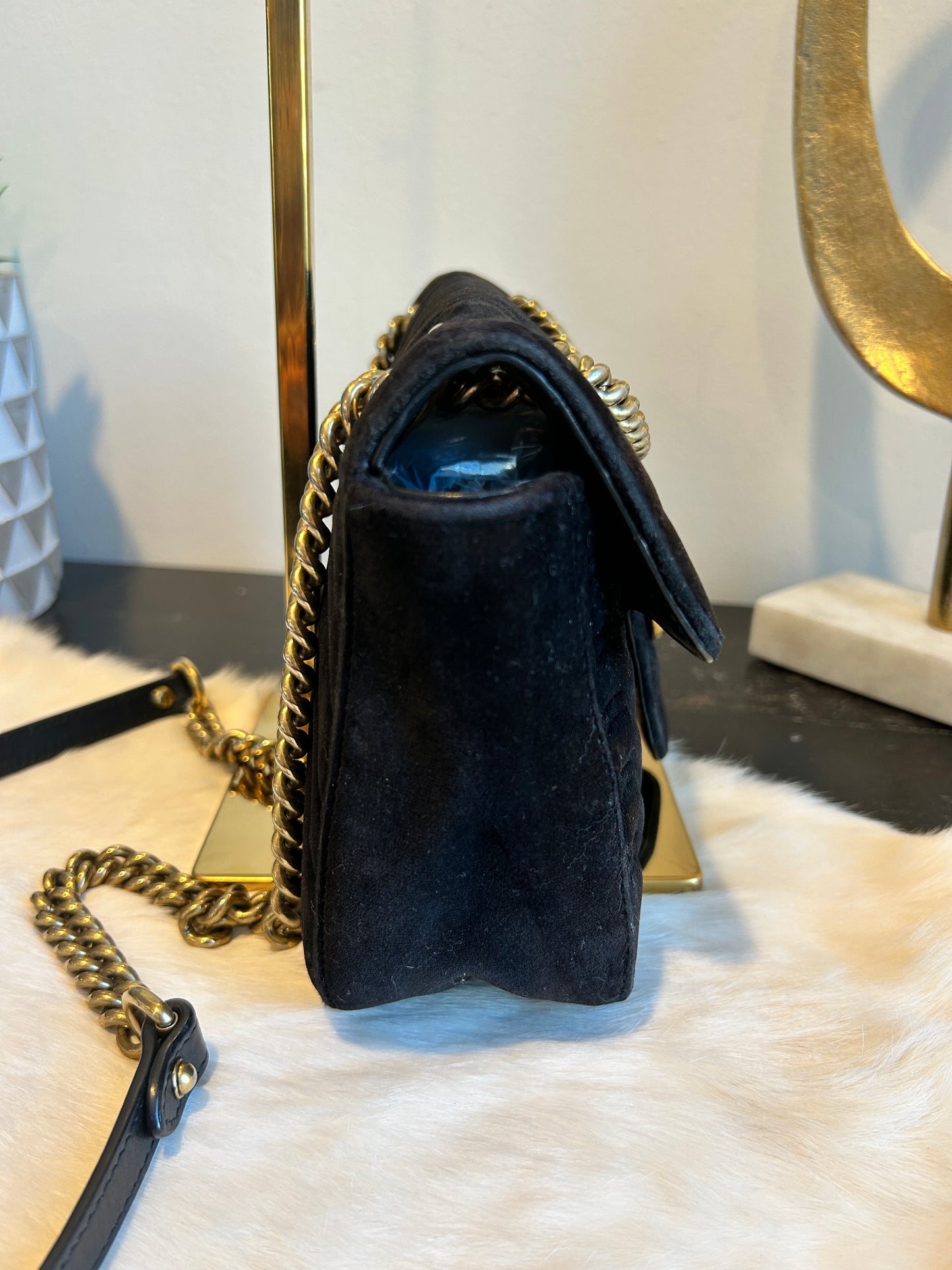 GUCCI Black Velvet Marmont Small Bag