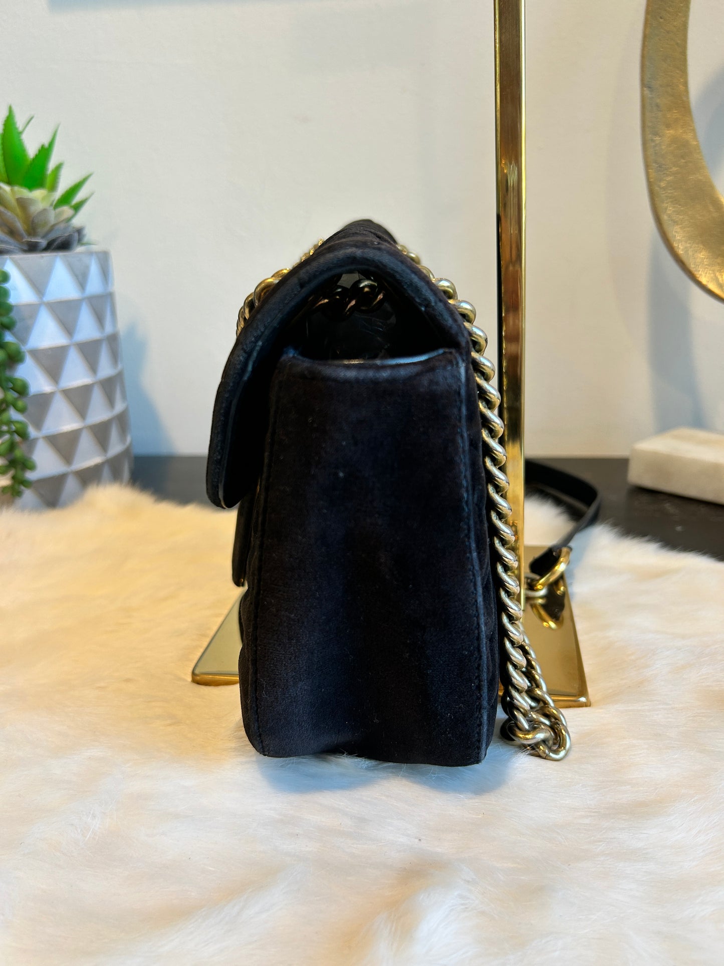 GUCCI Black Velvet Marmont Small Bag