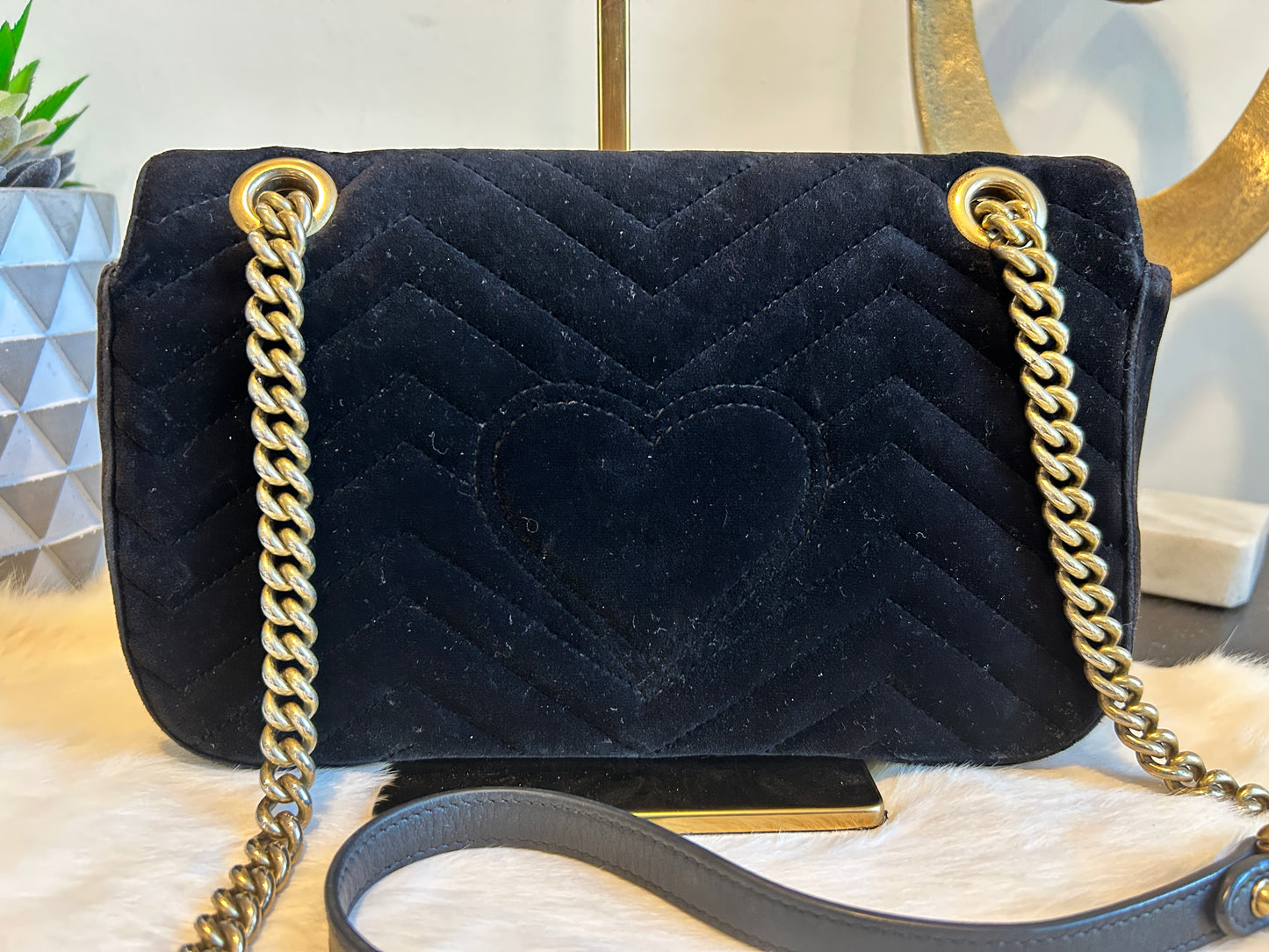 GUCCI Black Velvet Marmont Small Bag