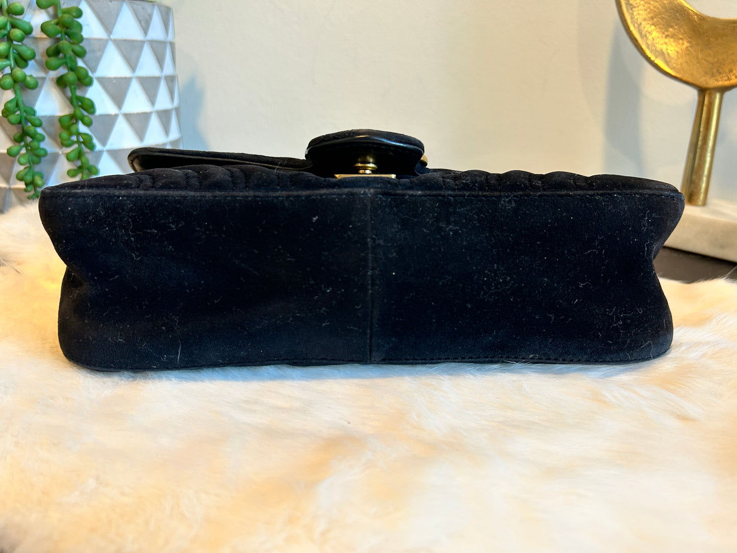 GUCCI Black Velvet Marmont Small Bag