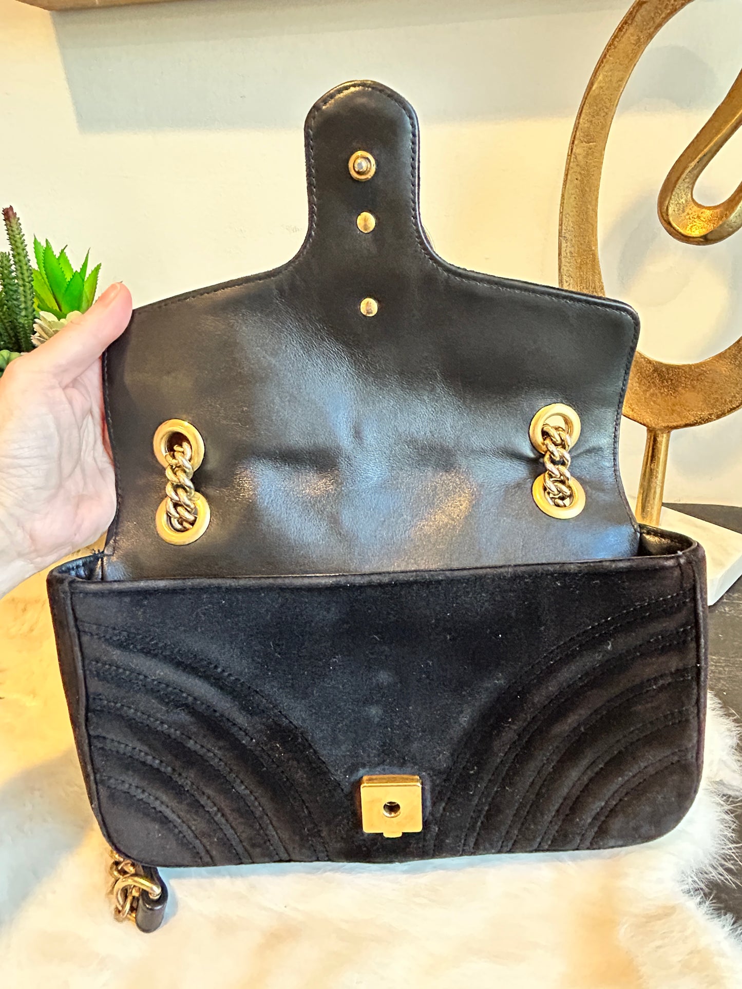 GUCCI Black Velvet Marmont Small Bag