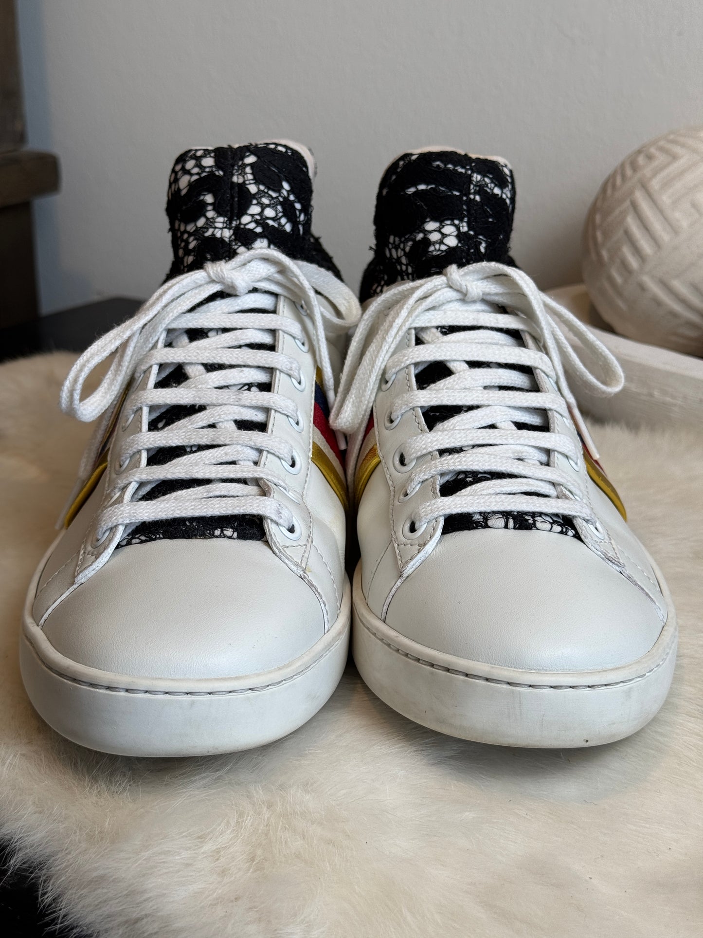 Gucci Ace Bees Lace High Top Sneakers Size 40EU