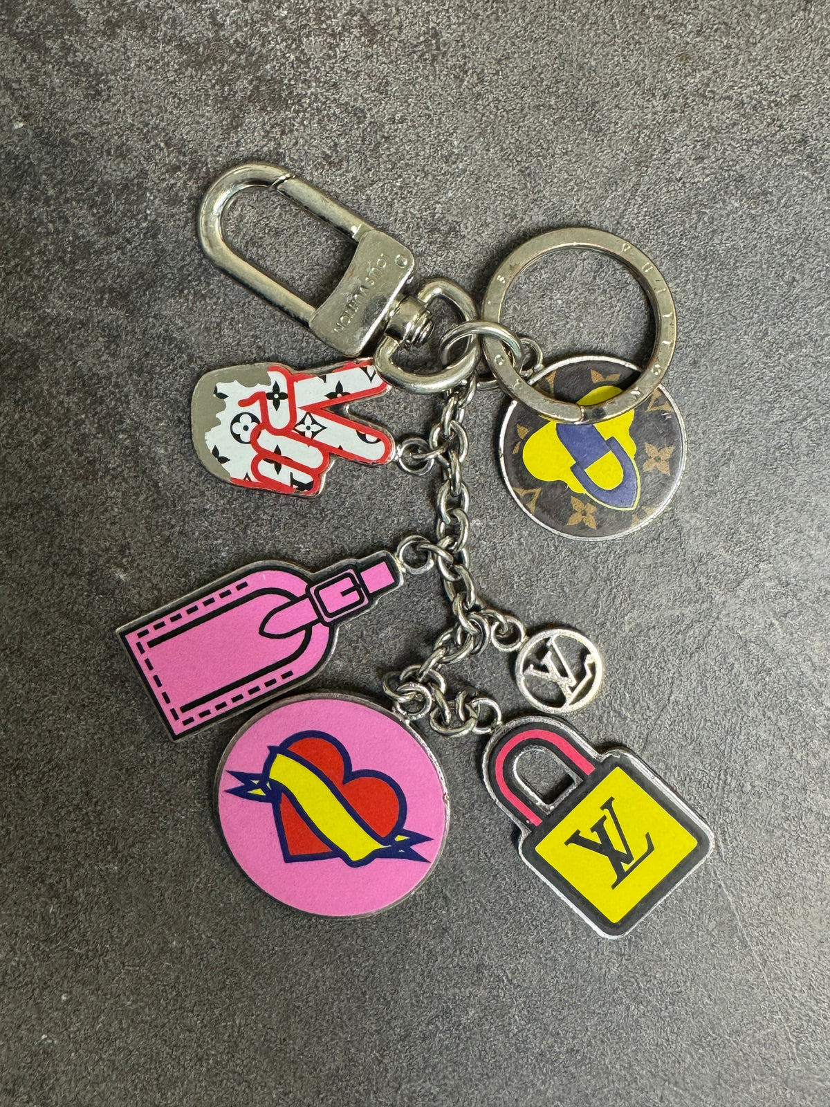 Reworked Louis Vuitton Porte-Clé LV Stories Yellow & Pink Padlock Charm Necklace