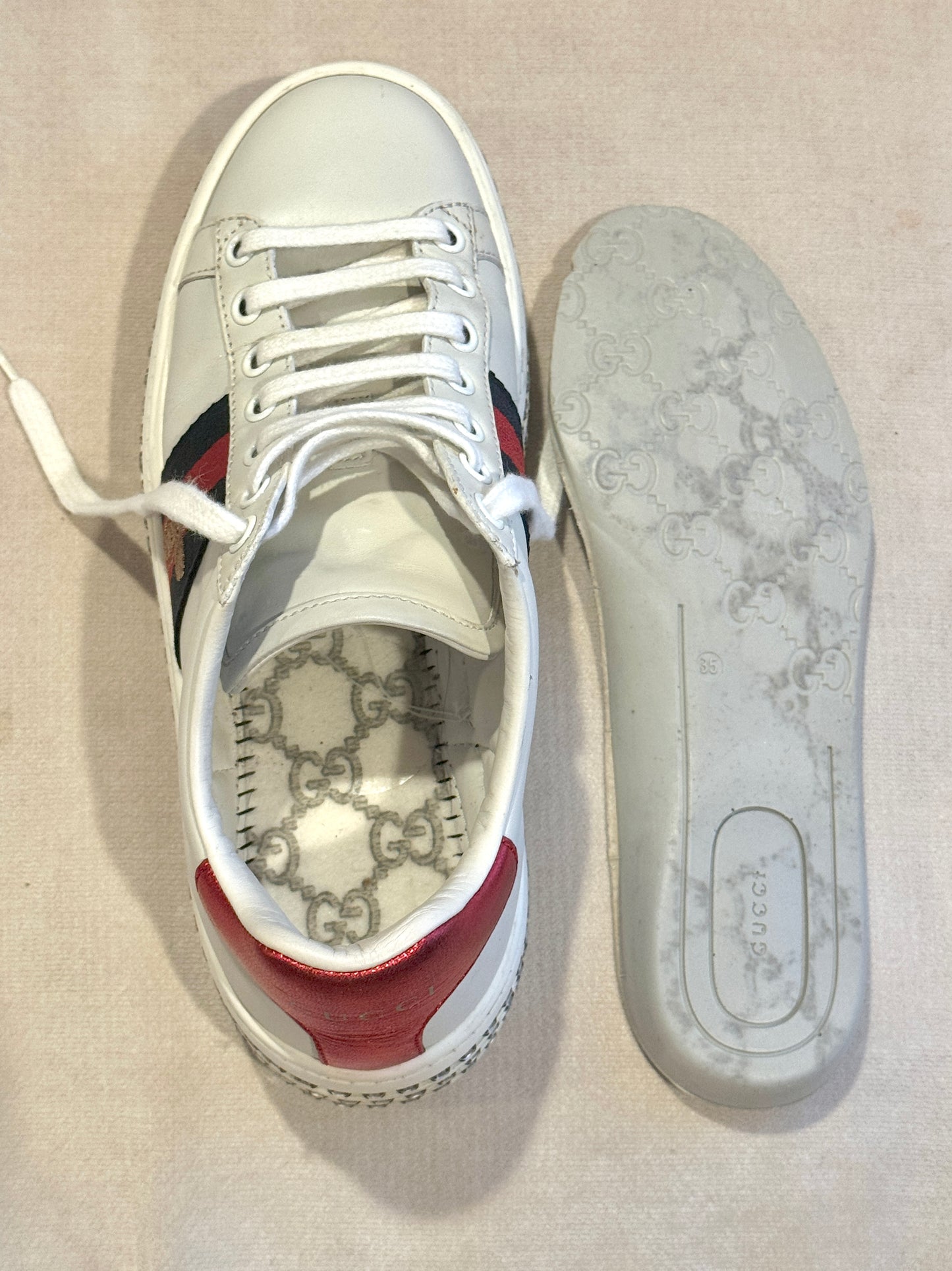 GUCCI Ace Bee Rhinestone Platforms Women's Size 34.5EU