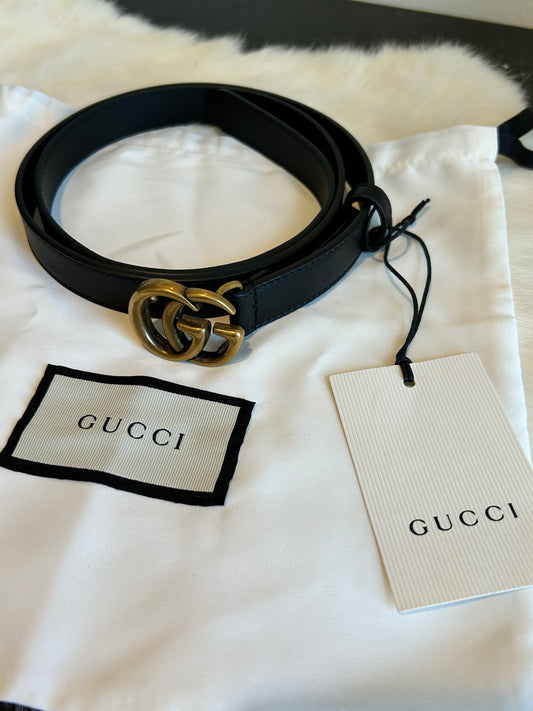 Gucci GG Black Marmont Skinny Leather Women's Belt 85/34