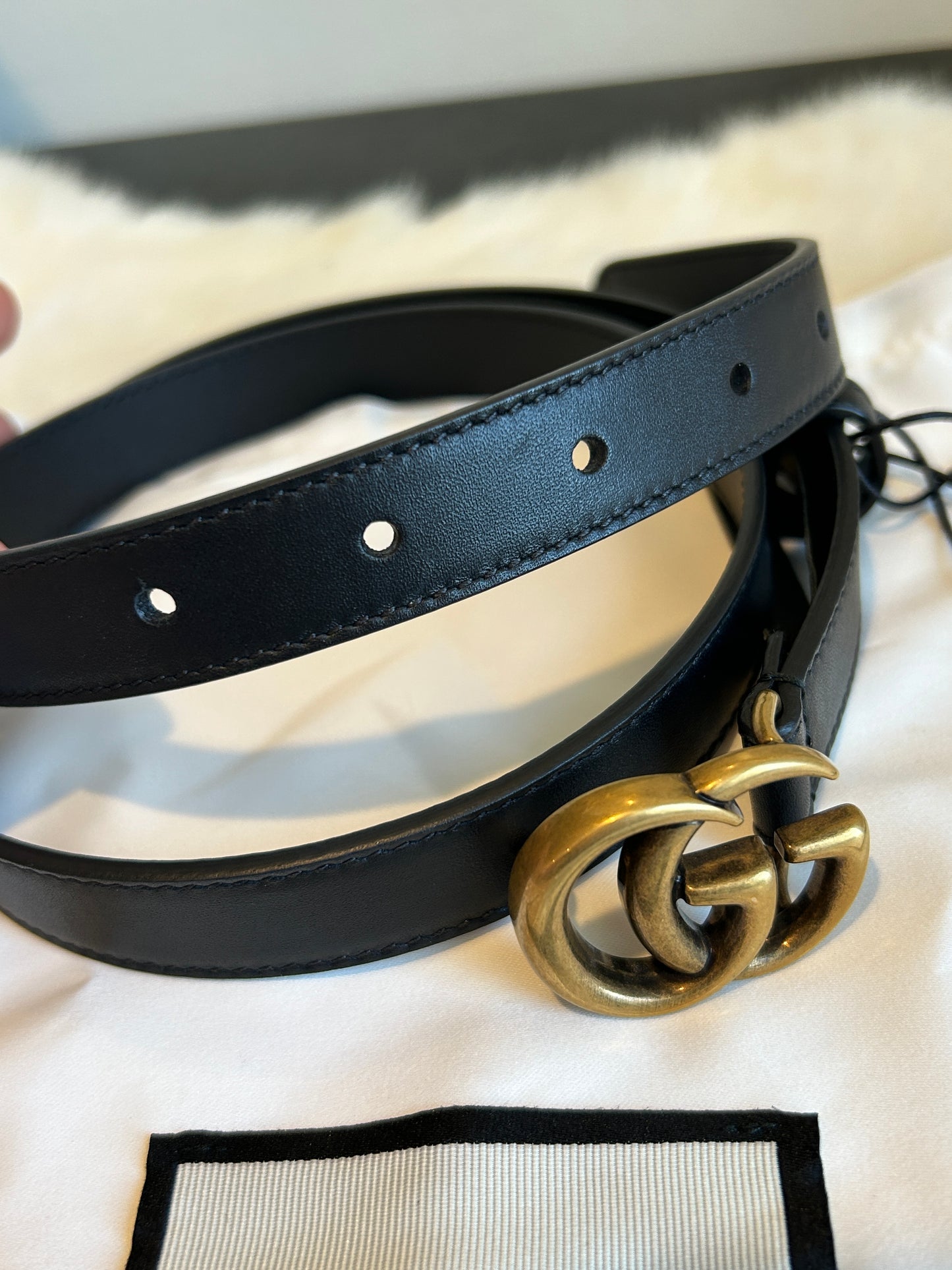 Gucci GG Black Marmont Skinny Leather Women's Belt 85/34