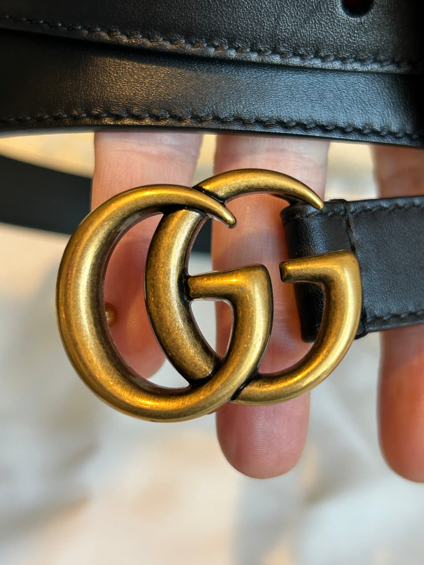 Gucci GG Black Marmont Skinny Leather Women's Belt 85/34