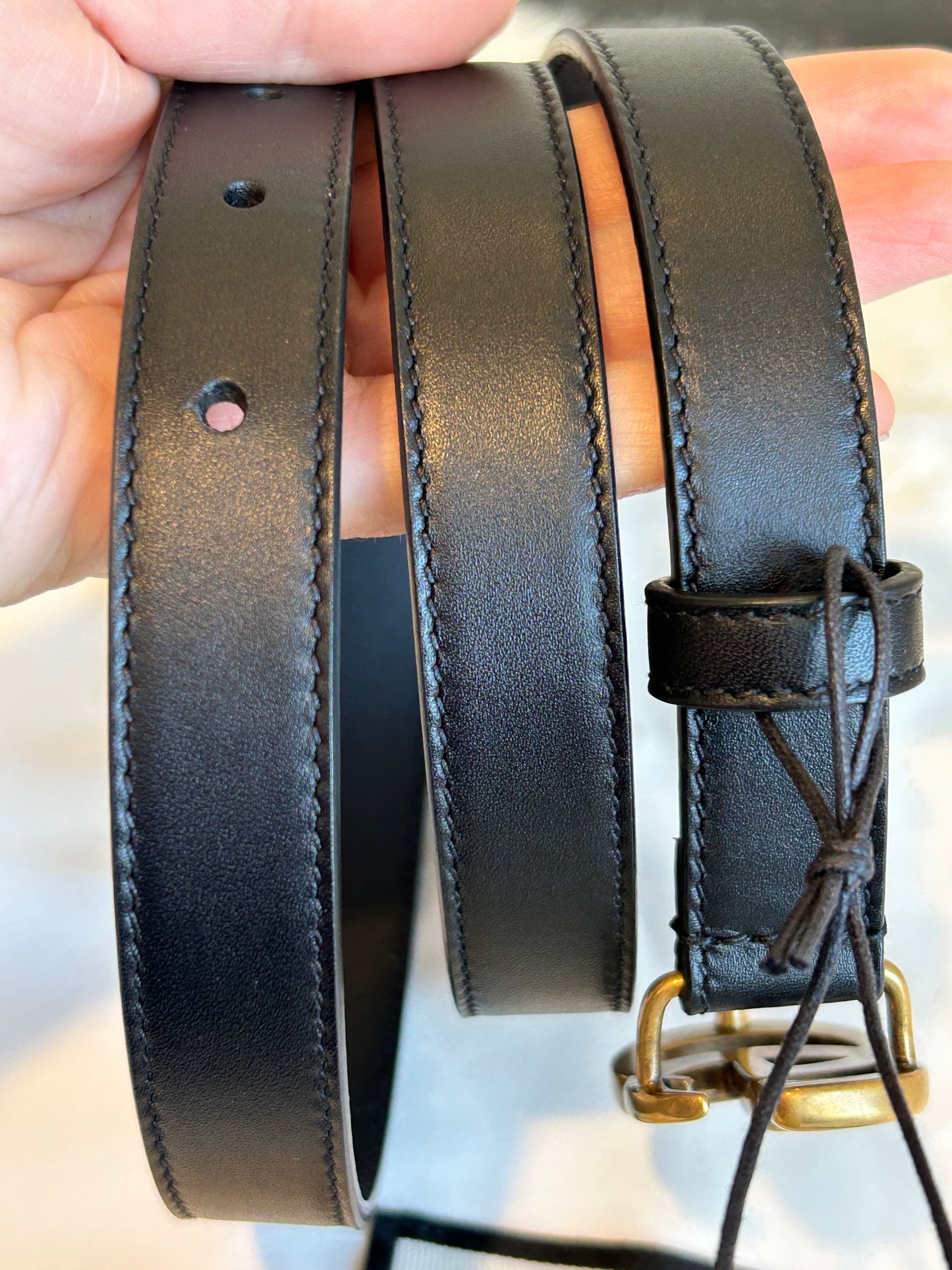 Gucci GG Black Marmont Skinny Leather Women's Belt 85/34