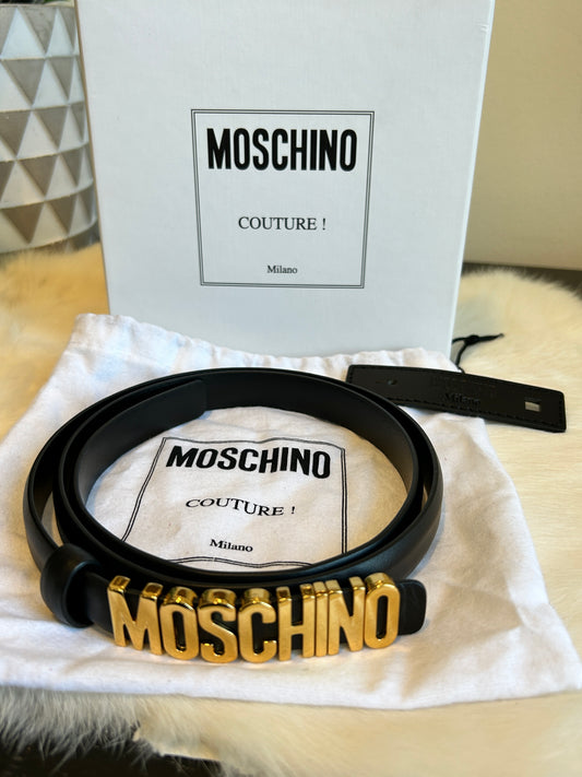 Moschino Black Logo Skinny Leather Women's Belt 42