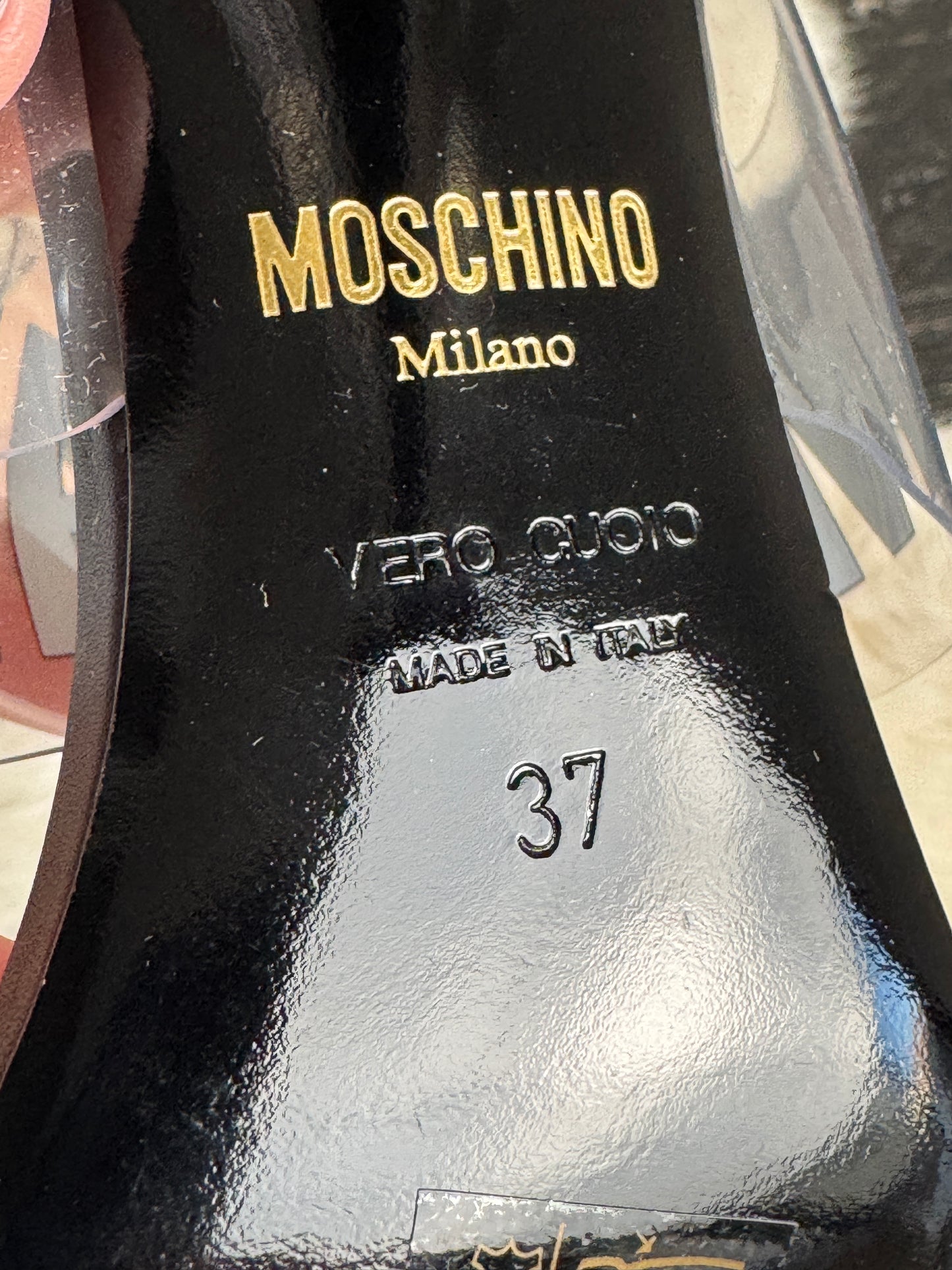 Moschino Couture Clear Black Logo Transparent Sandal Heels