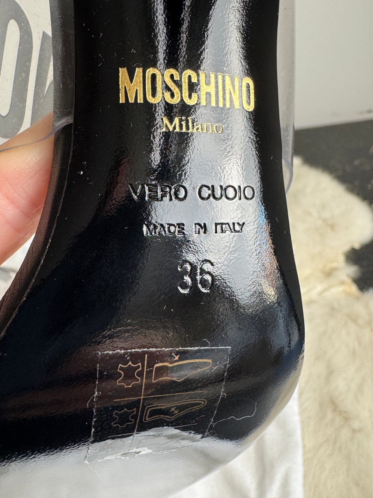 Moschino Couture Clear Black Logo Transparent Sandal Heels