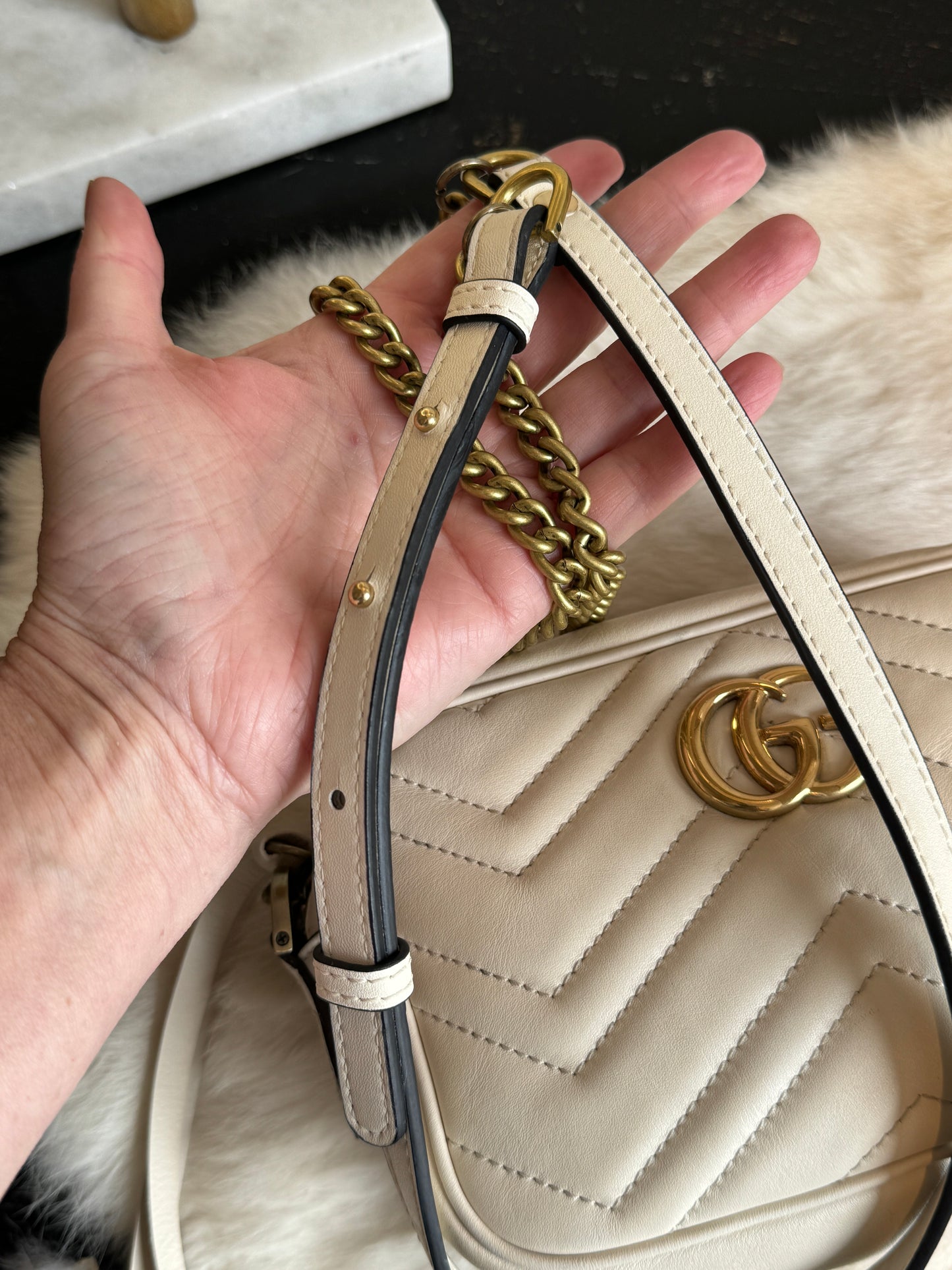 GUCCI Mini Marmont Camera Bag Ivory