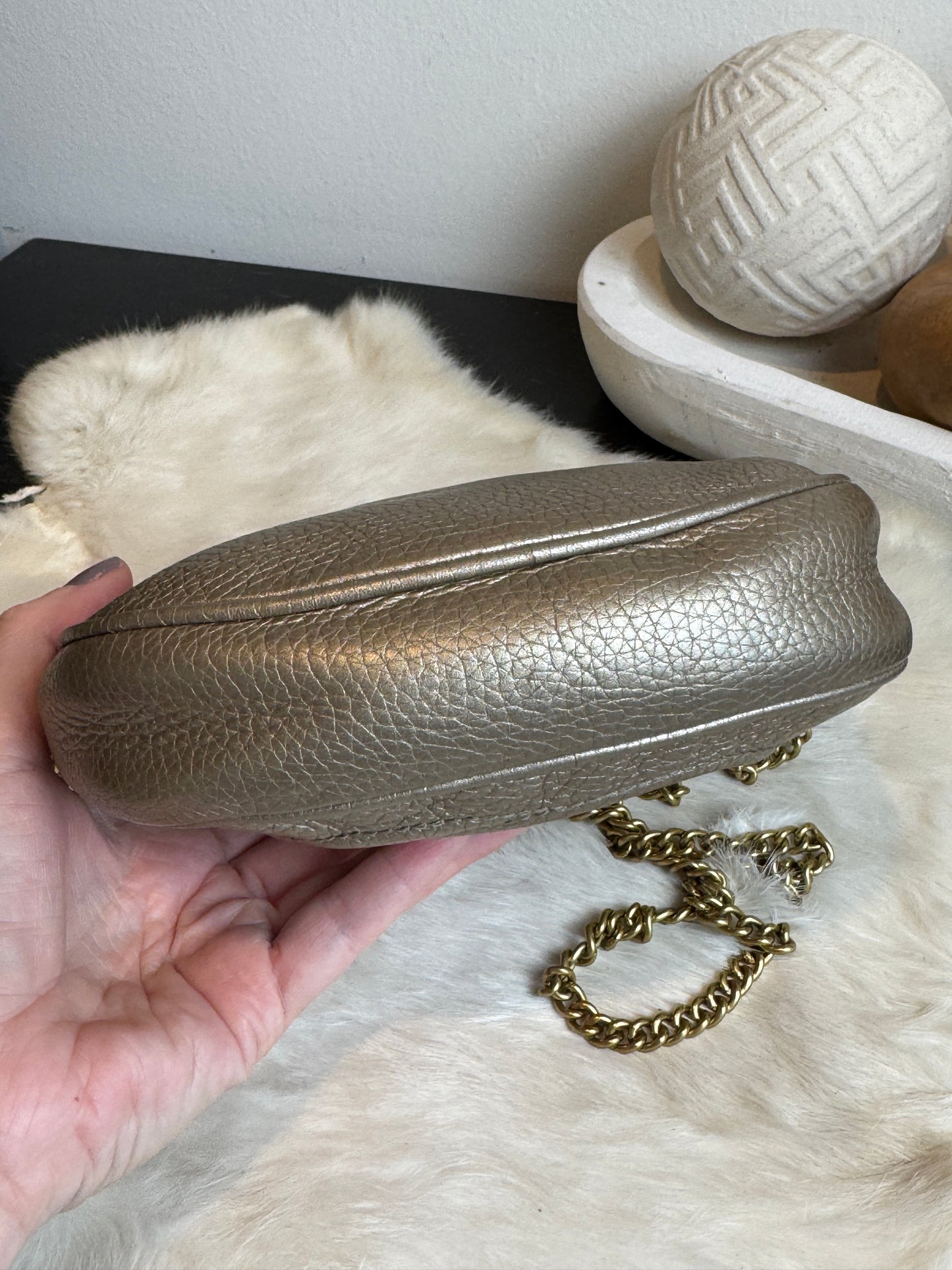 GUCCI Gold Metallic Round Mini Soho Crossbody Bag