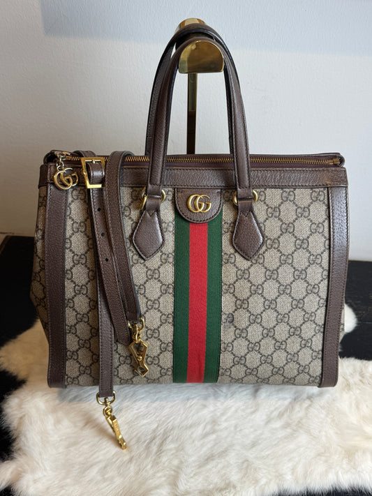 GUCCI Ophidia Supreme Canvas Zip Top Medium 2-Way Tote