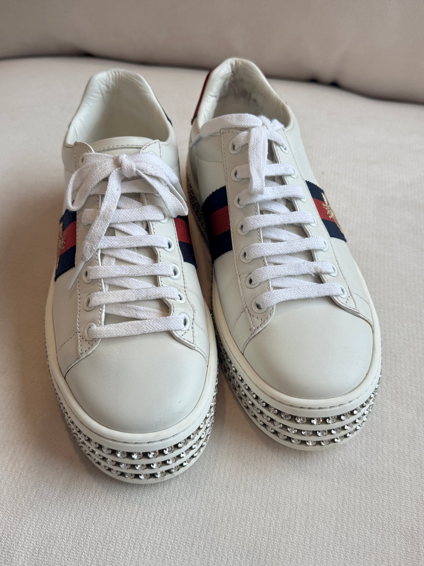 GUCCI Ace Bee Rhinestone Platforms Women's Size 37EU