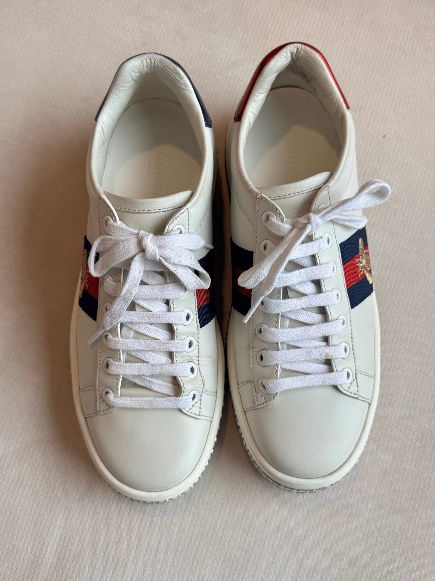 GUCCI Ace Bee Rhinestone Platforms Women's Size 37EU