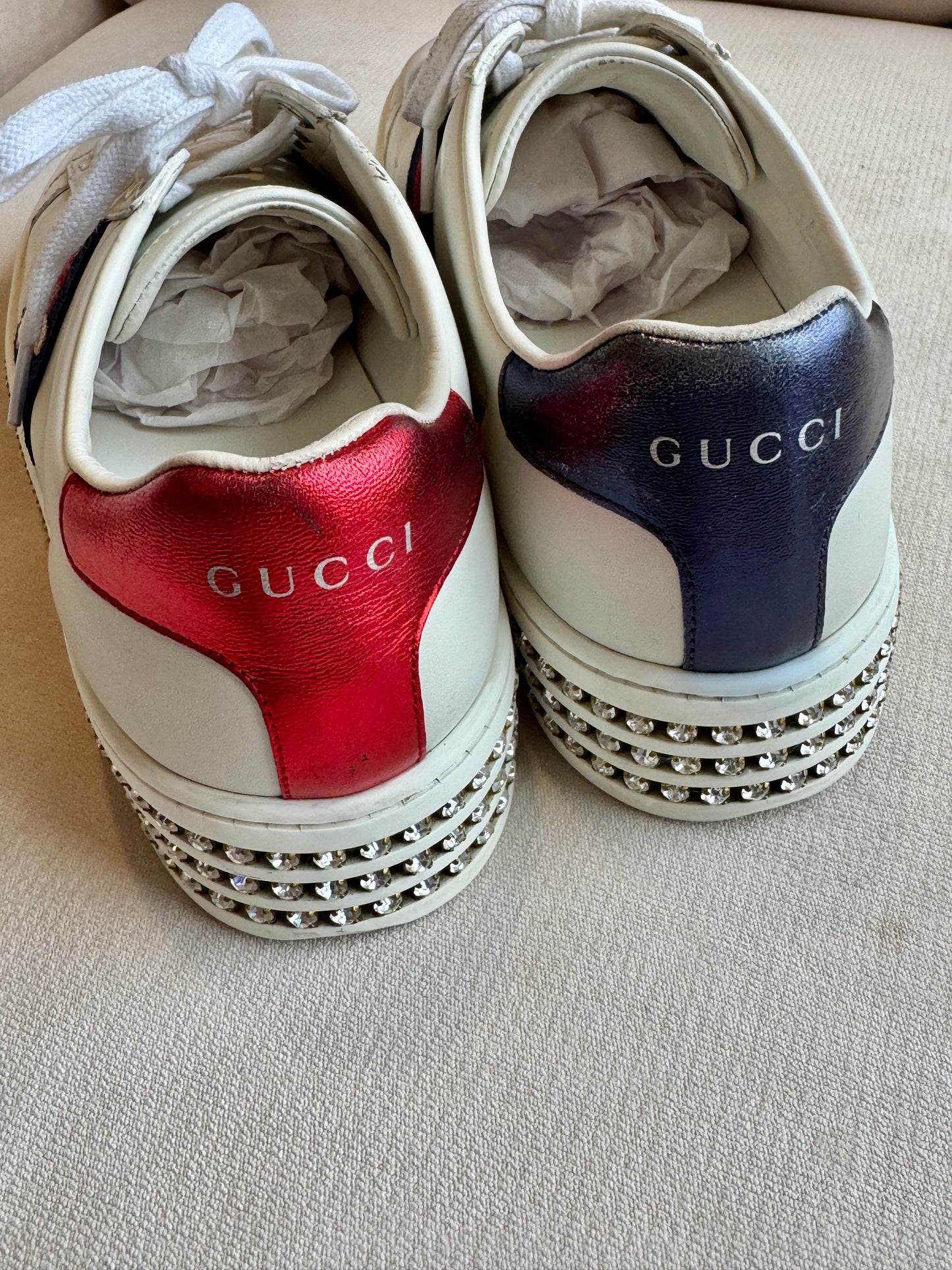 GUCCI Ace Bee Rhinestone Platforms Women's Size 37EU