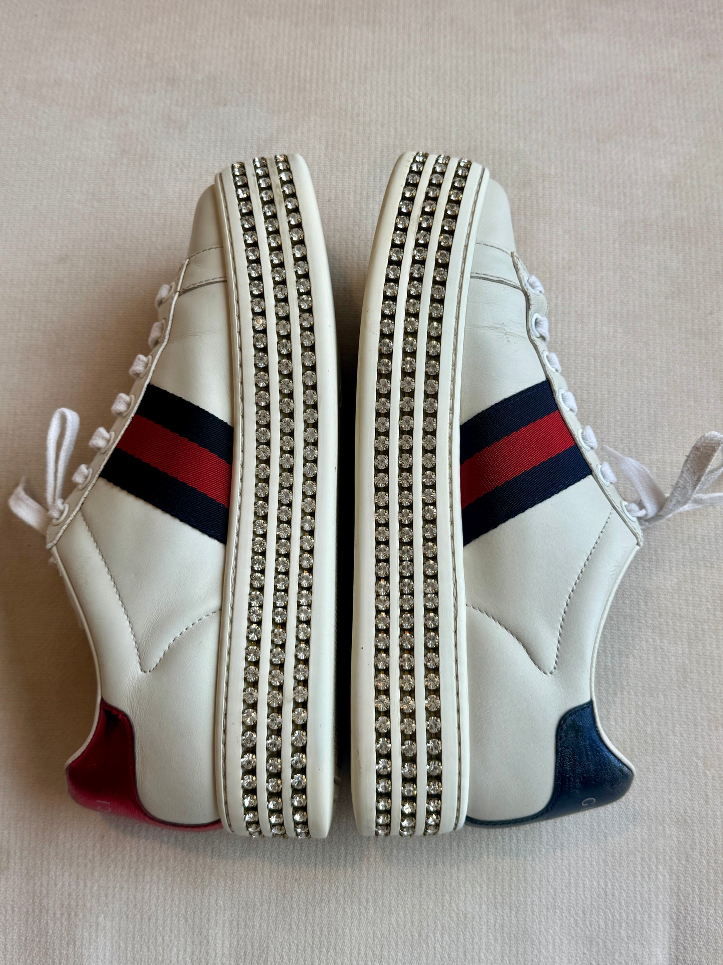 GUCCI Ace Bee Rhinestone Platforms Women's Size 37EU