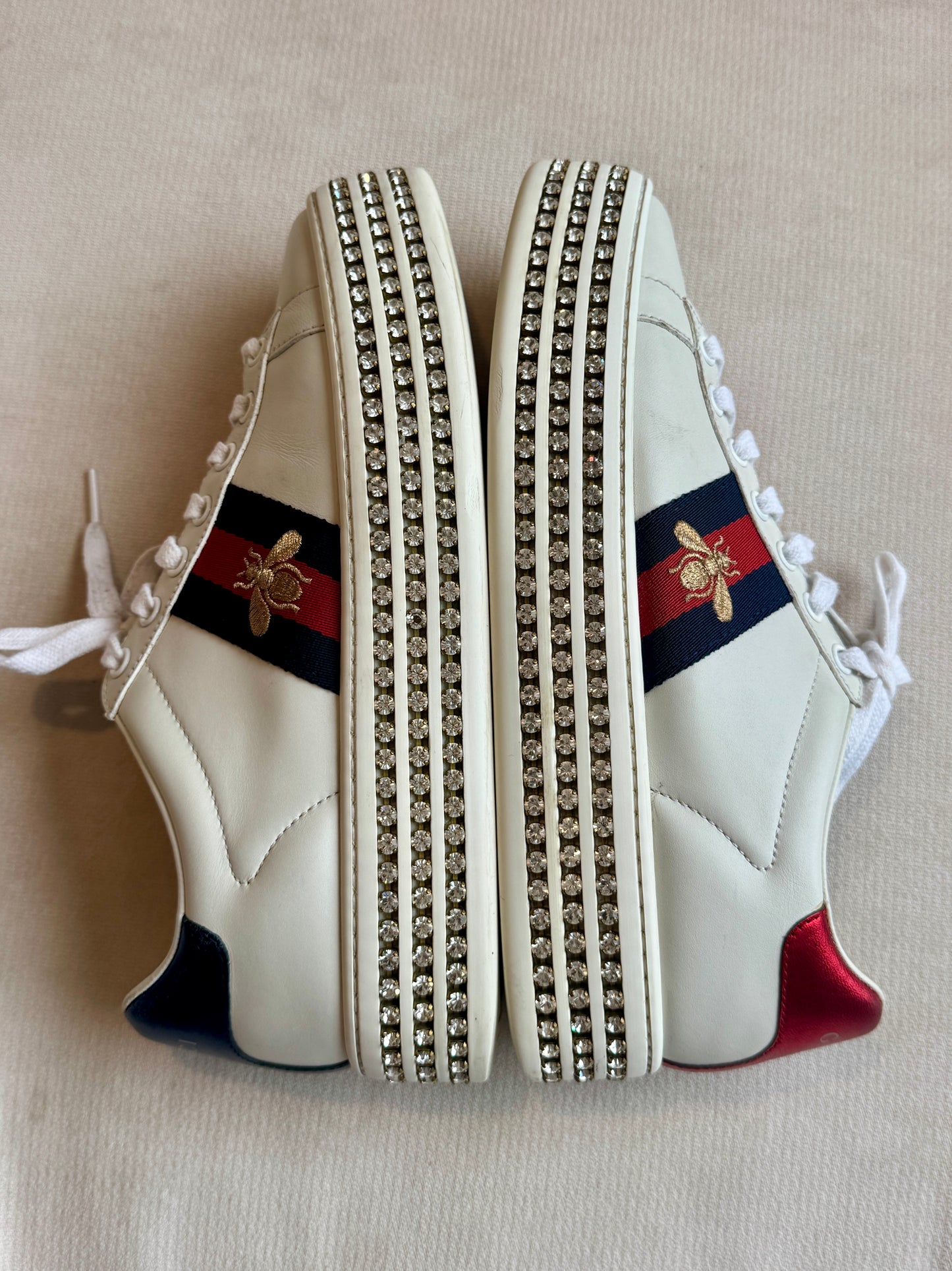 GUCCI Ace Bee Rhinestone Platforms Women's Size 37EU