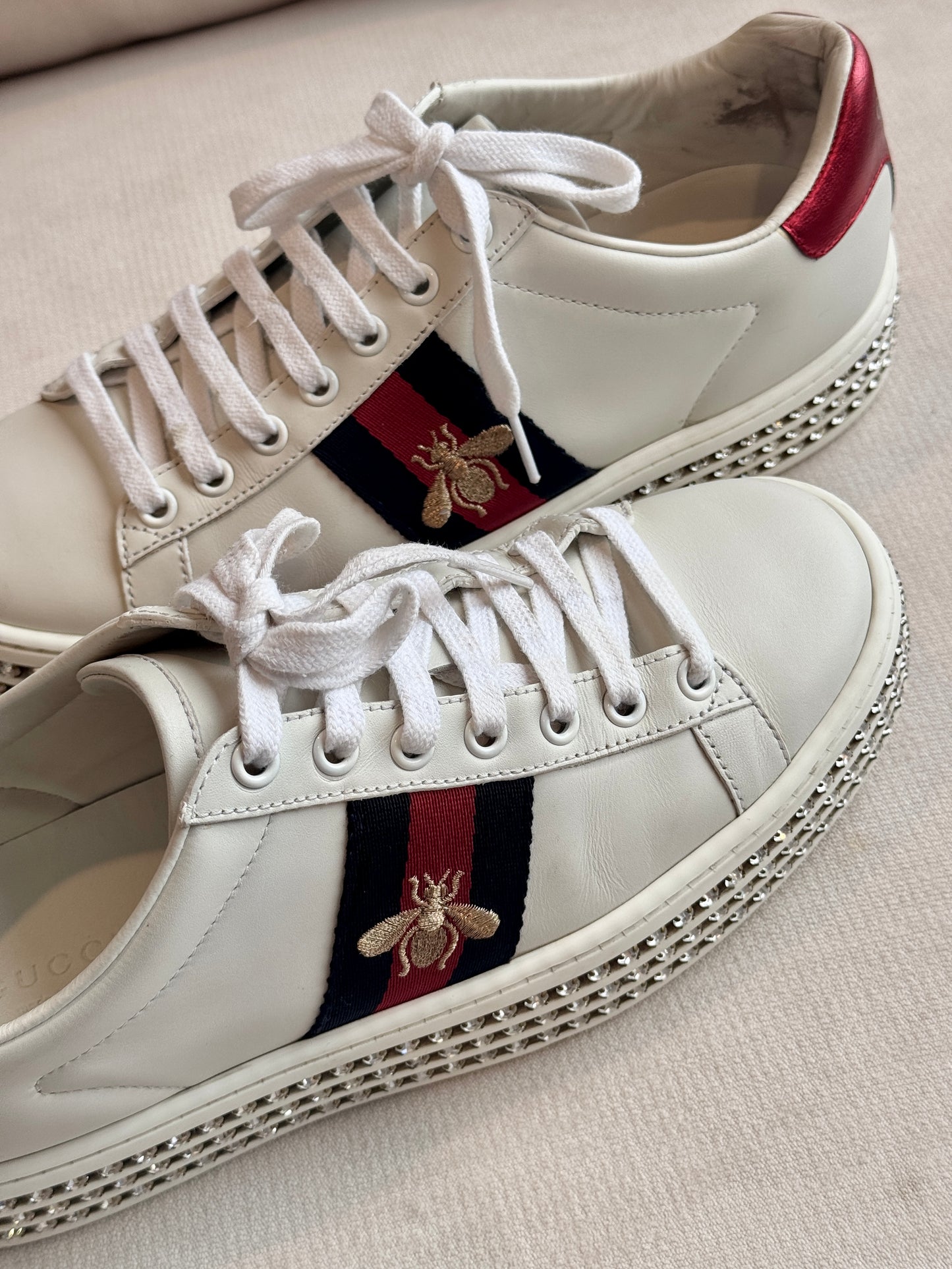 GUCCI Ace Bee Rhinestone Platforms Women's Size 37EU