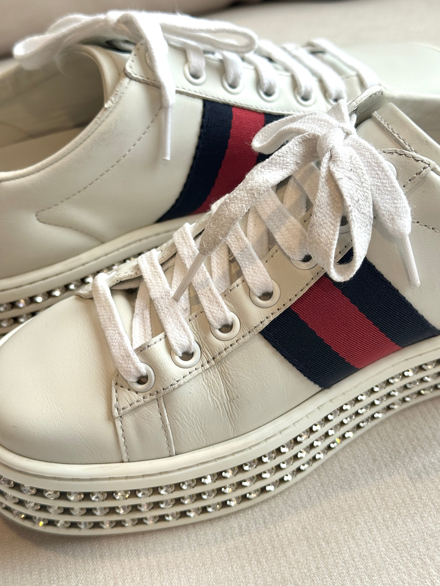 GUCCI Ace Bee Rhinestone Platforms Women's Size 37EU