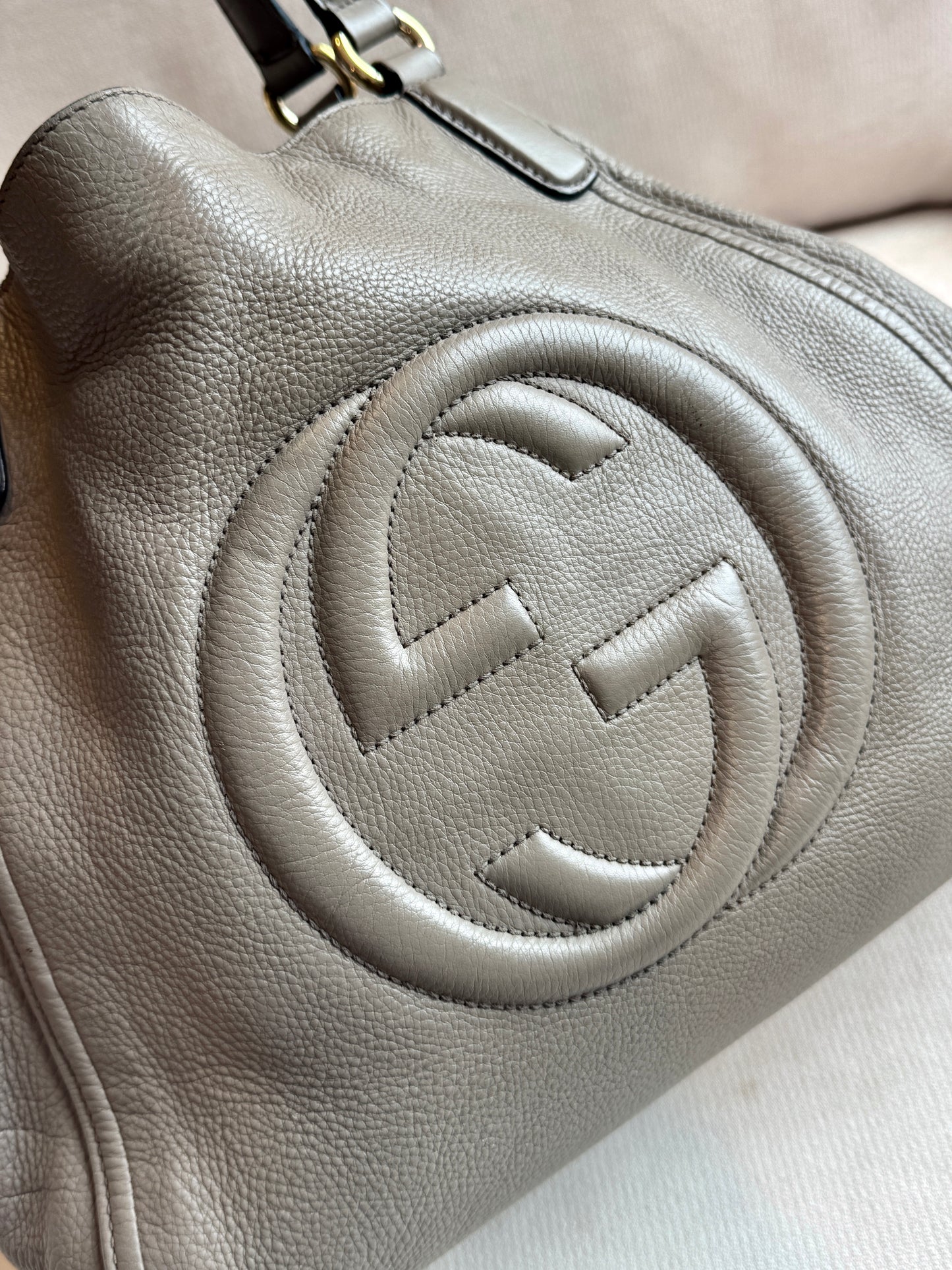 Gucci Gray Pebbled Calfskin Medium Soho Tassel Bag