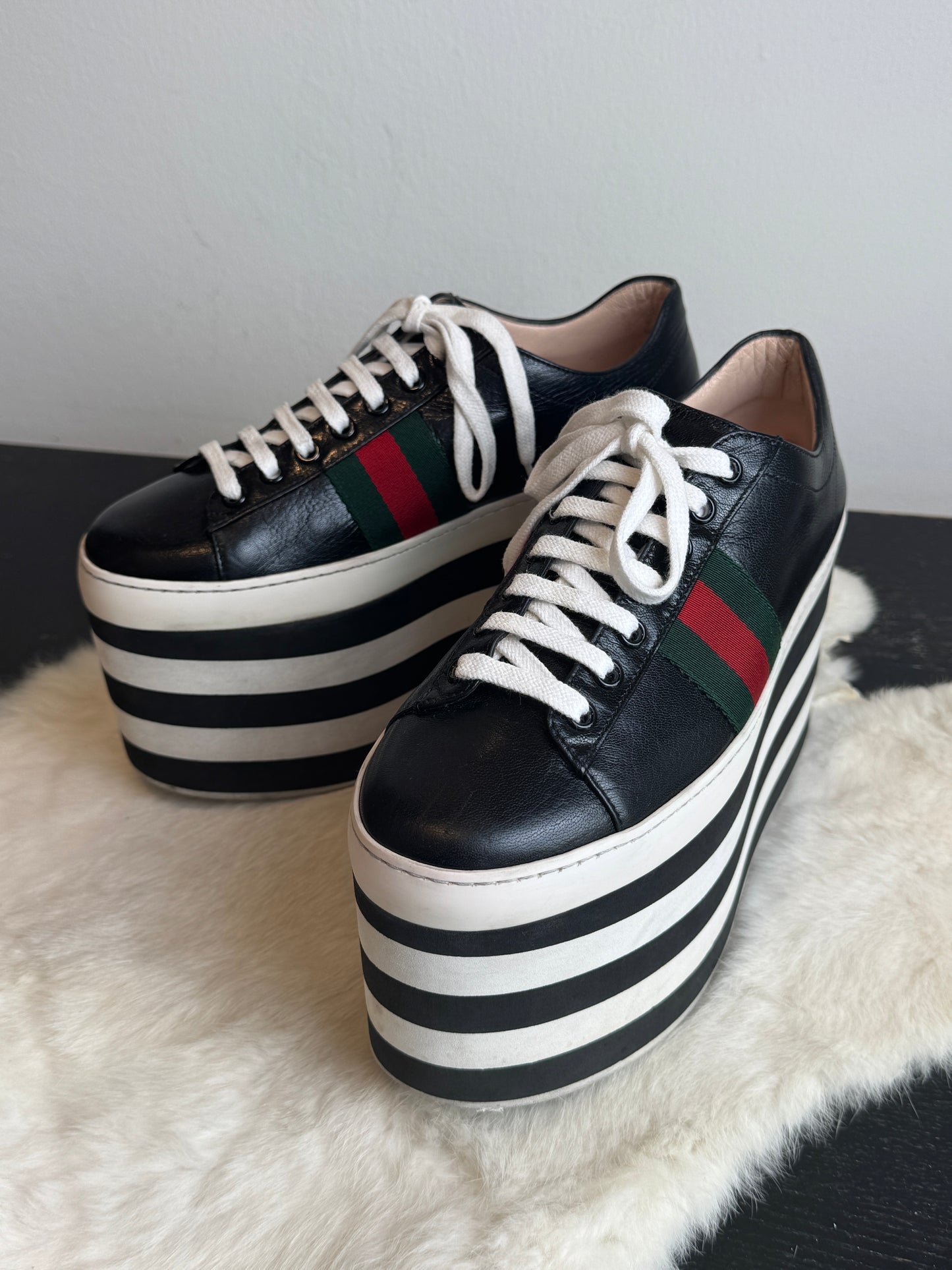 GUCCI Black Peggy Platforms Women's 37.5EU