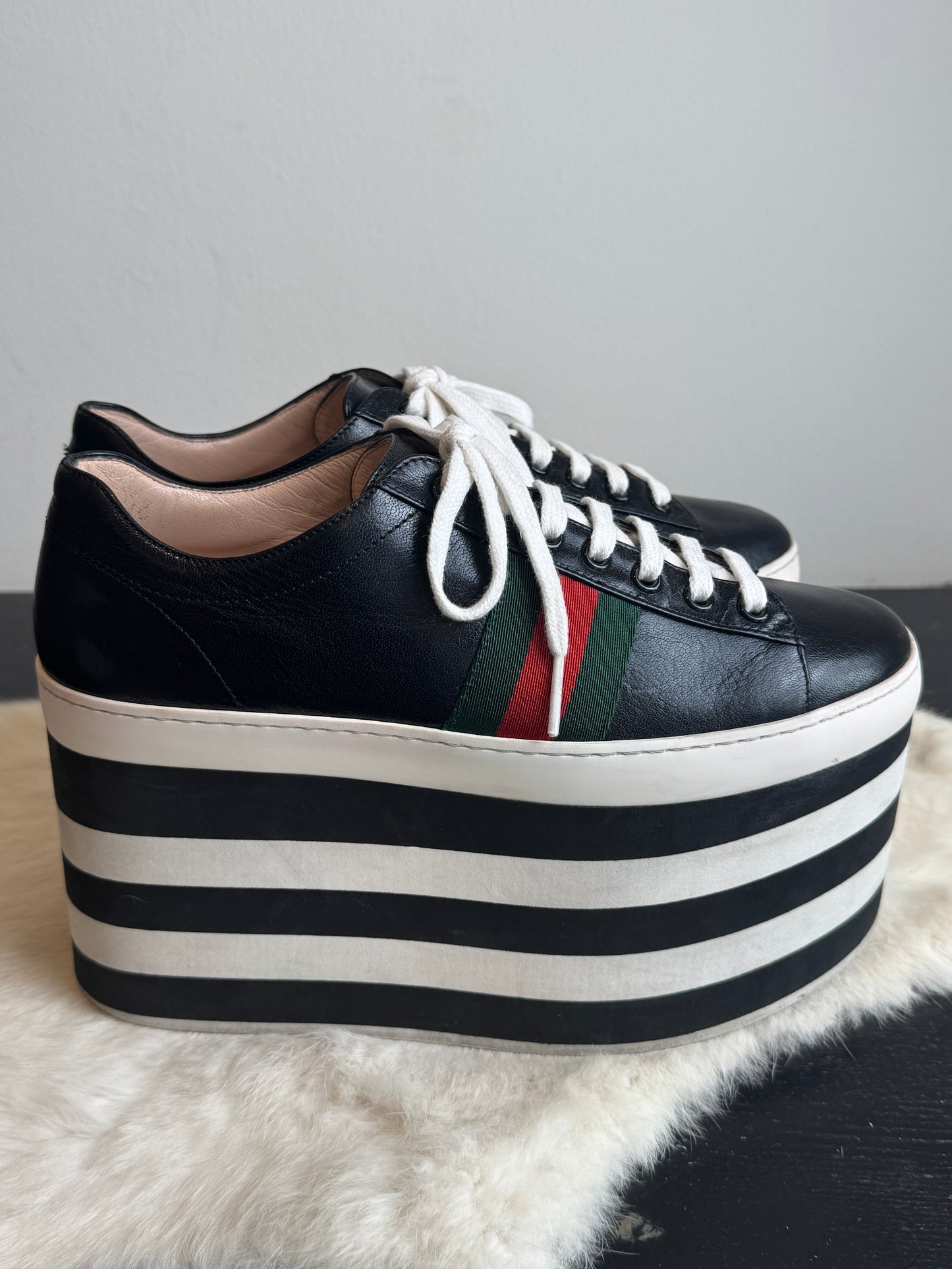 GUCCI Black Peggy Platforms Women's 37.5EU