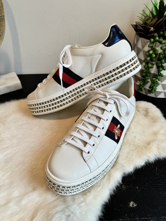 GUCCI Ace Rhinestone Platform Sneakers Women's 39EU