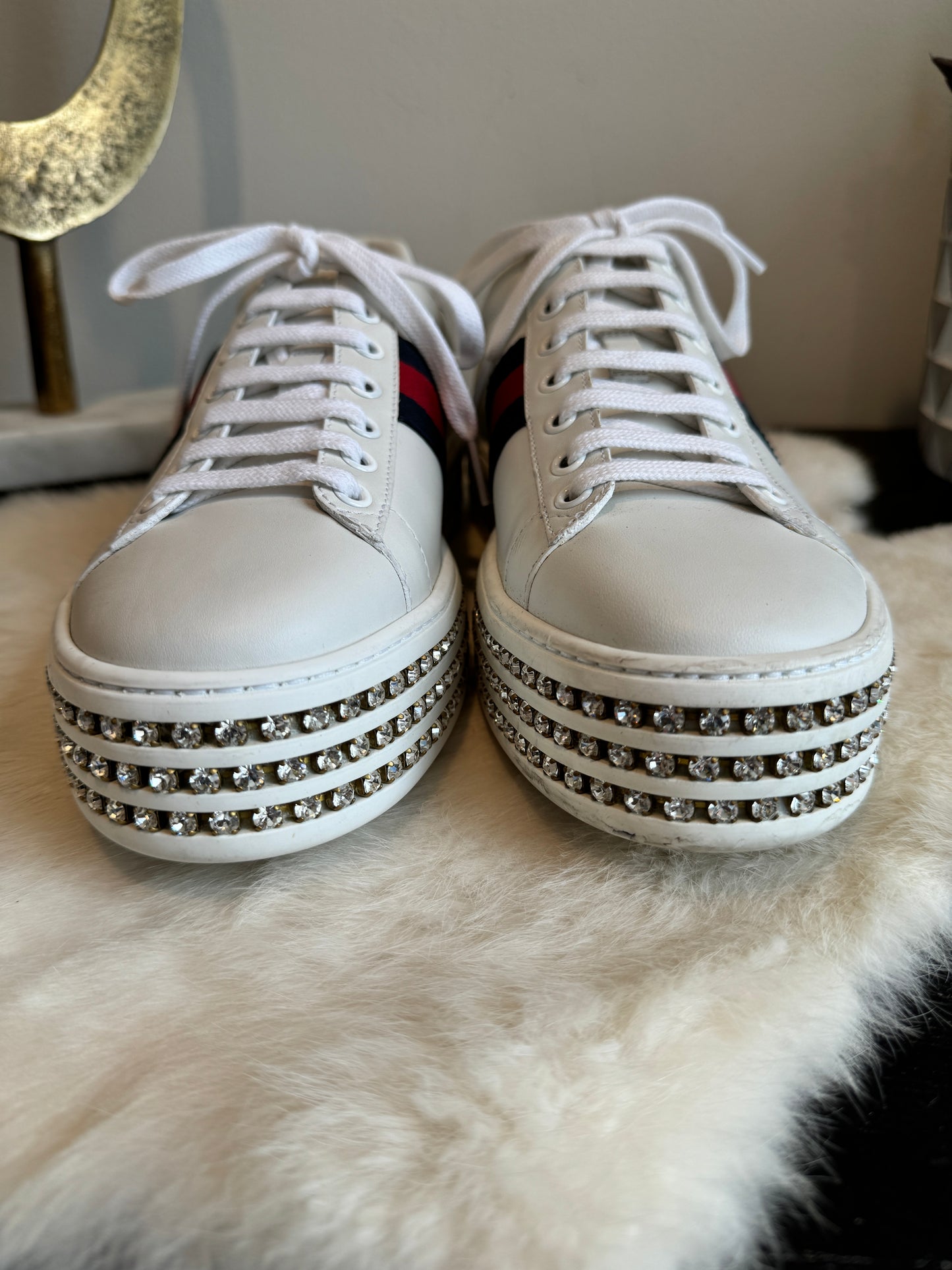 GUCCI Ace Rhinestone Platform Sneakers Women's 39EU