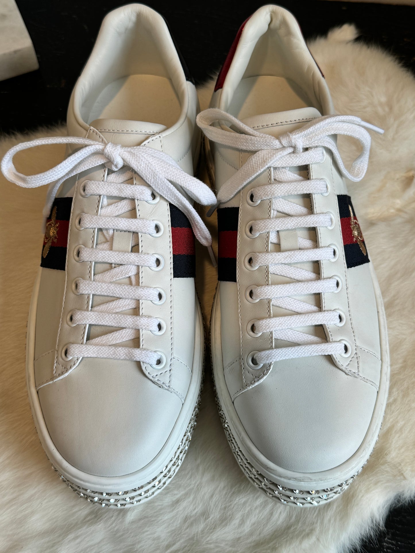 GUCCI Ace Rhinestone Platform Sneakers Women's 39EU