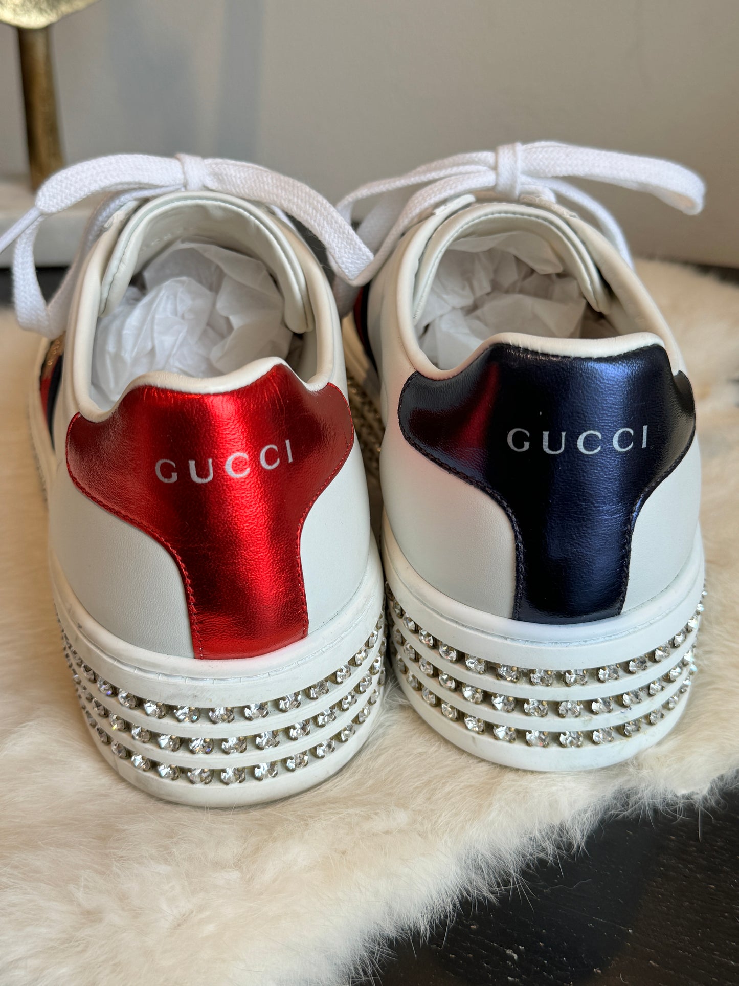 GUCCI Ace Rhinestone Platform Sneakers Women's 39EU