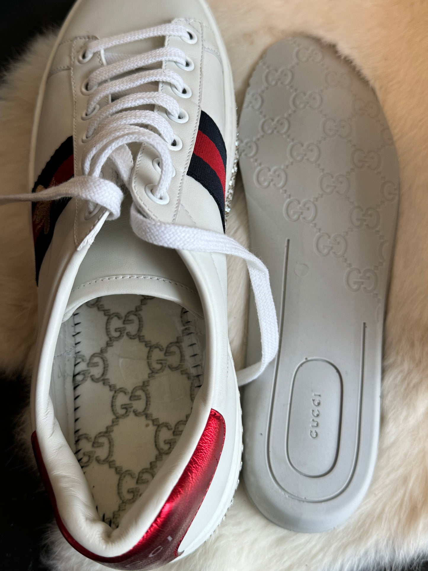 GUCCI Ace Rhinestone Platform Sneakers Women's 39EU