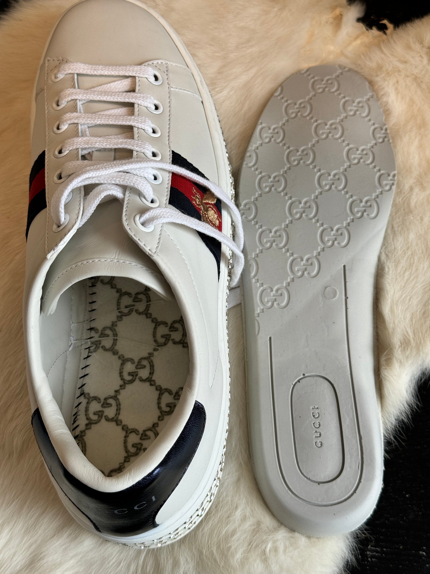 GUCCI Ace Rhinestone Platform Sneakers Women's 39EU