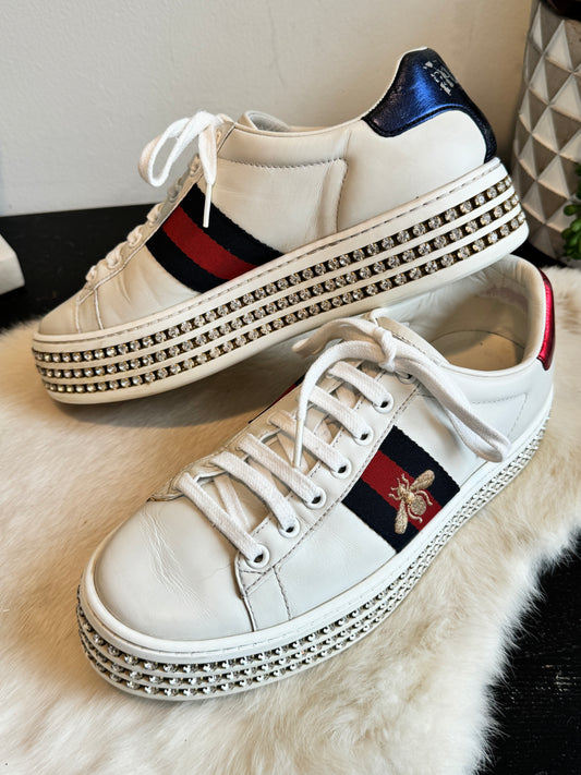 Gucci Ace Bees Rhinestone Platforms Sneakers Size 36.5EU