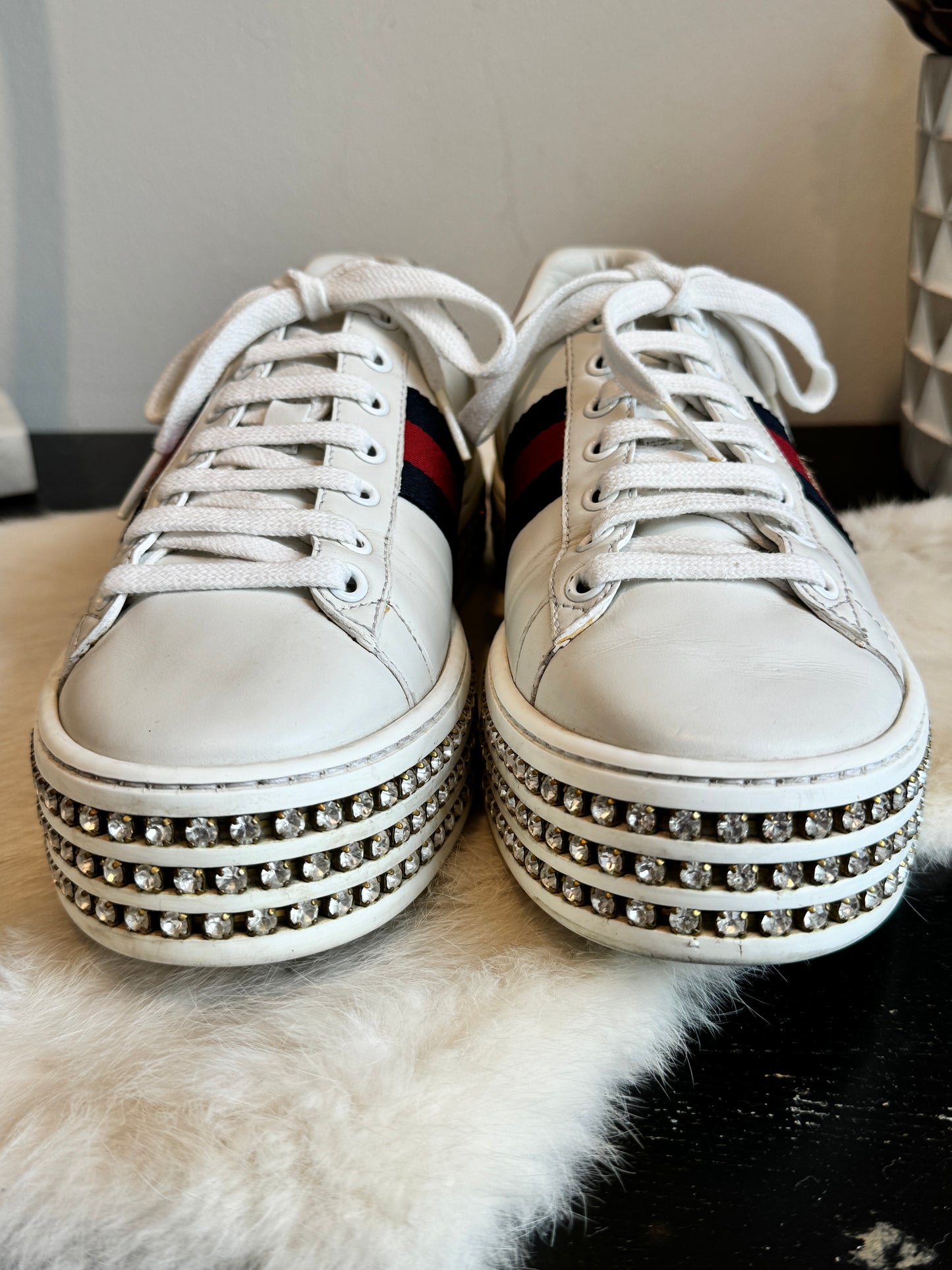 Gucci Ace Bees Rhinestone Platforms Sneakers Size 36.5EU