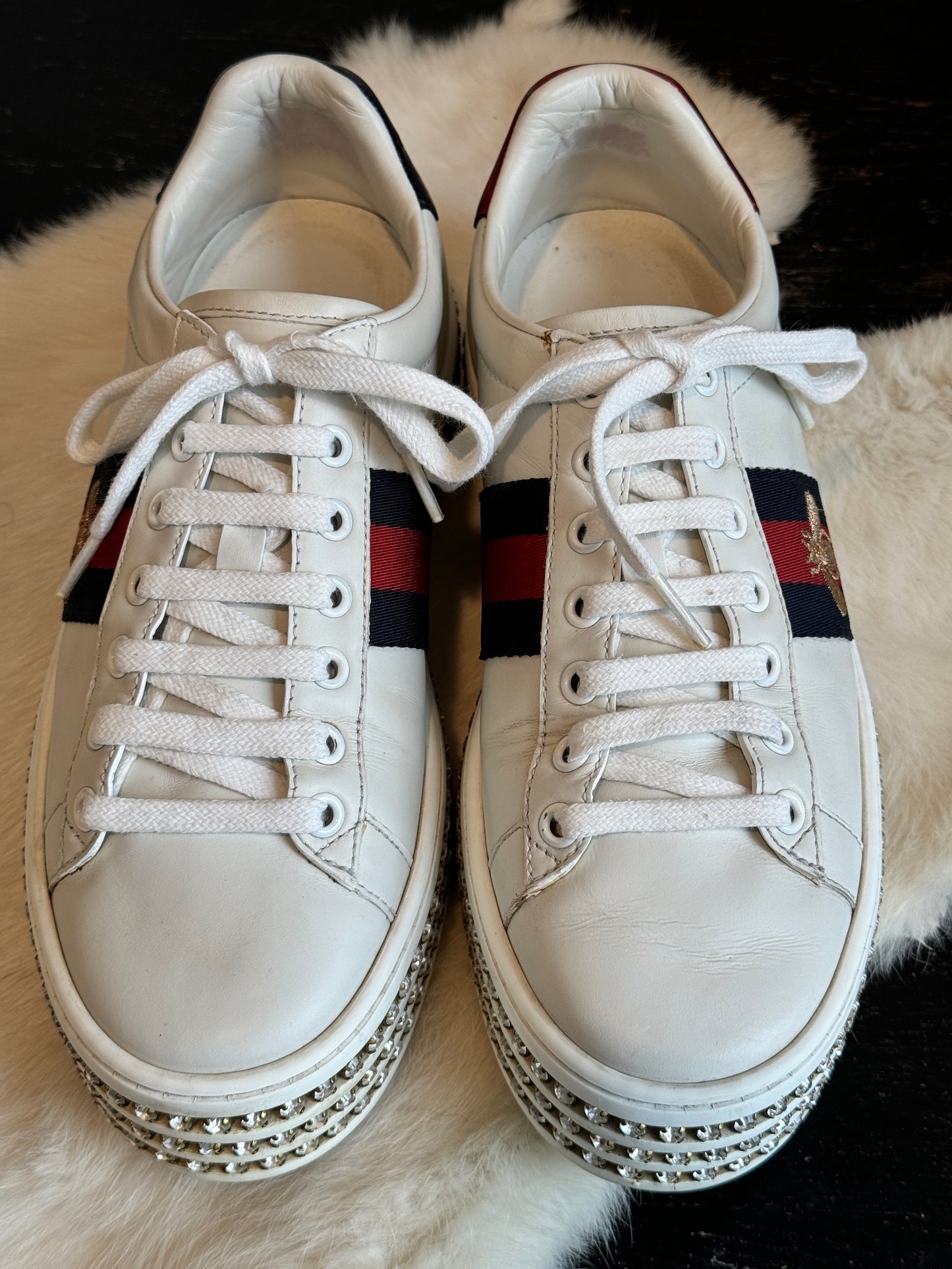 Gucci Ace Bees Rhinestone Platforms Sneakers Size 36.5EU