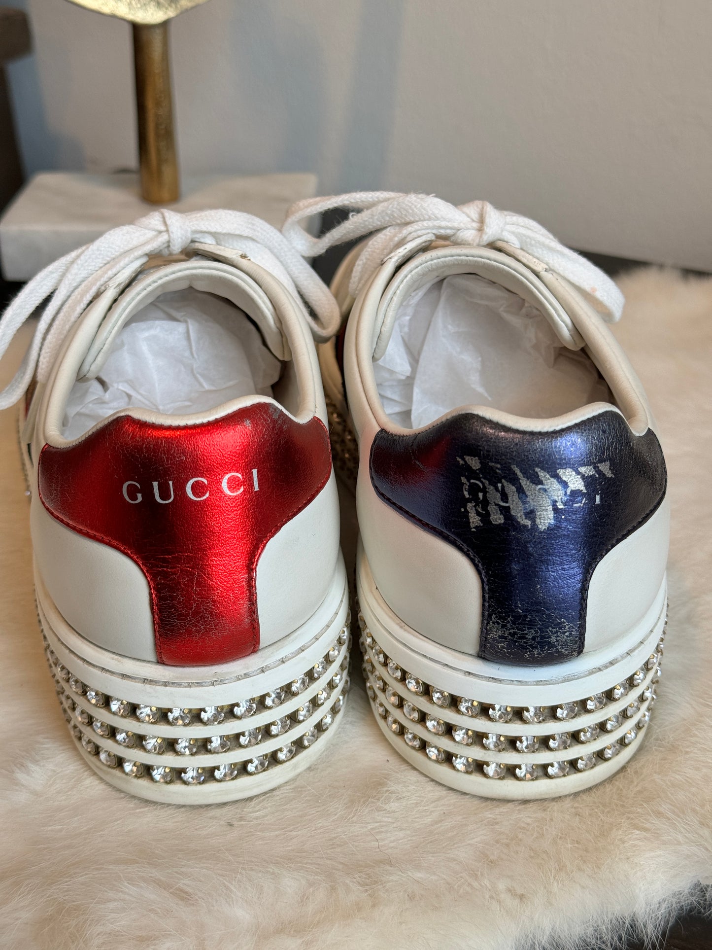 Gucci Ace Bees Rhinestone Platforms Sneakers Size 36.5EU