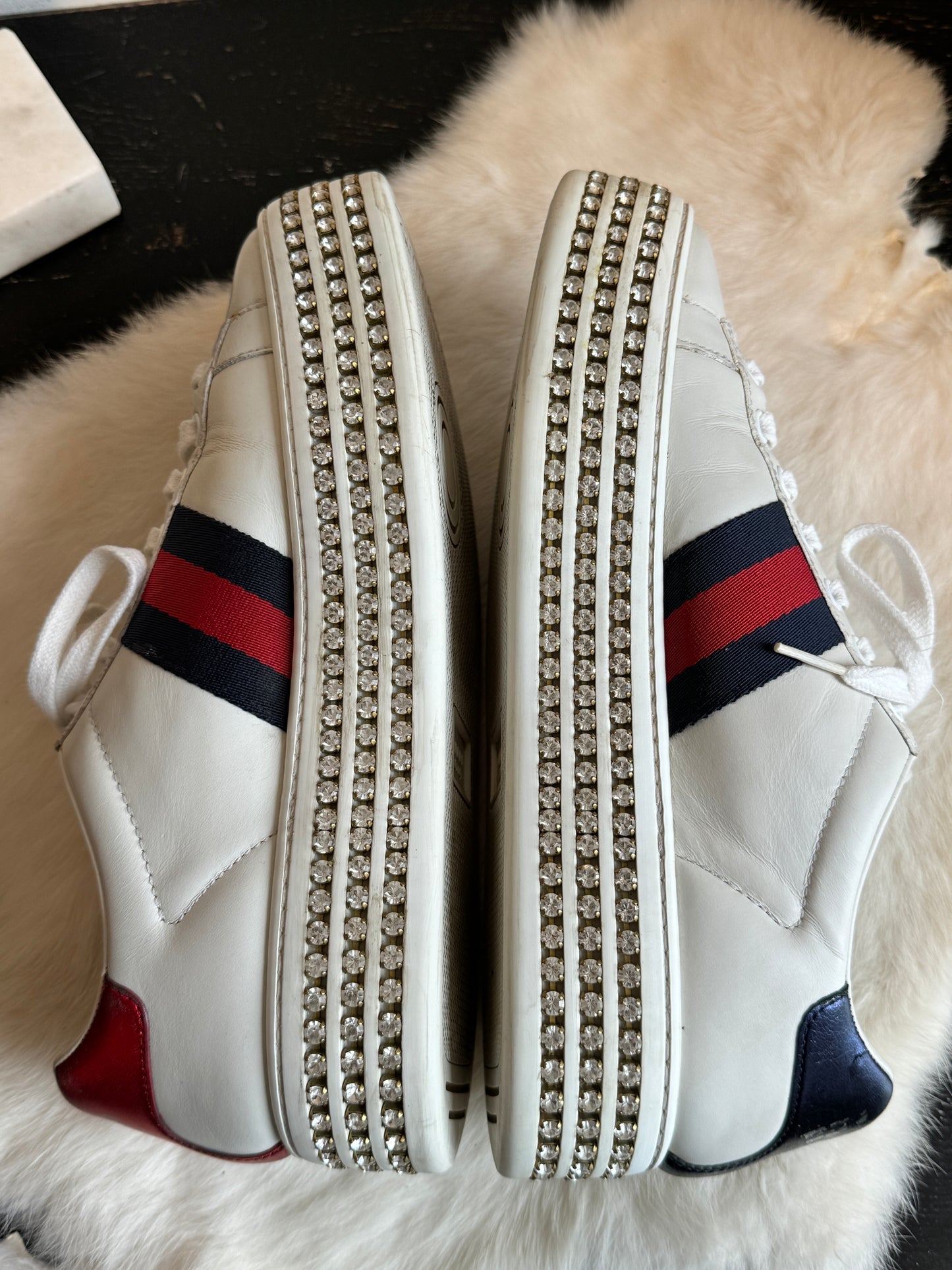 Gucci Ace Bees Rhinestone Platforms Sneakers Size 36.5EU